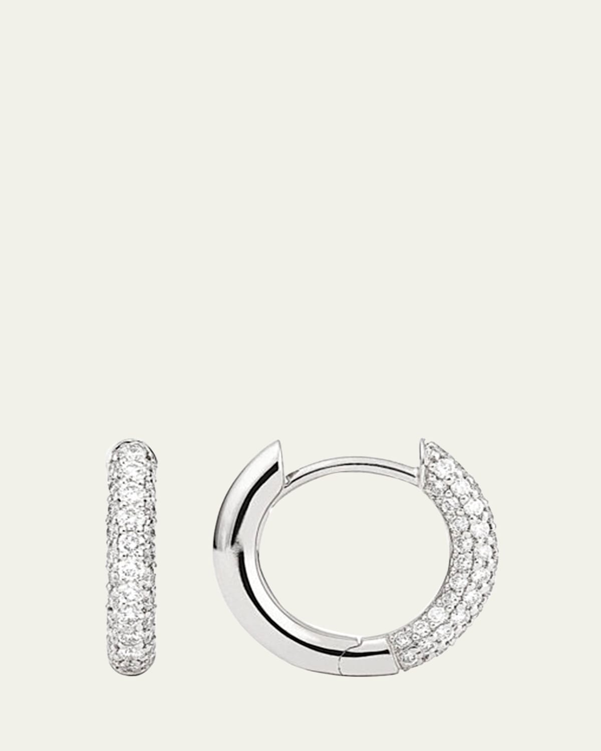 18K White Gold Slim Creoles with Diamonds
