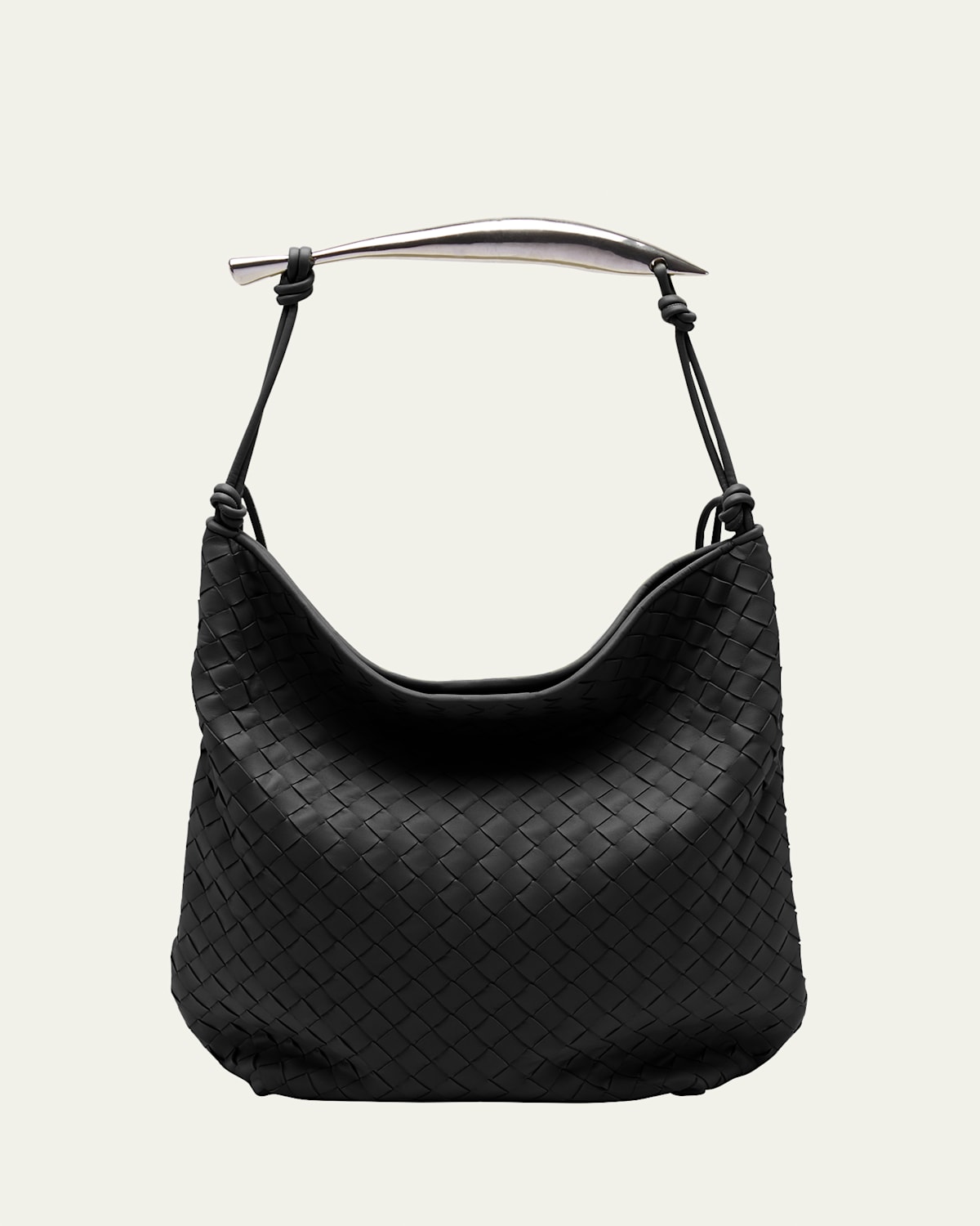 Bottega Veneta Sardine Large Intrecciato Leather Hobo Bag In Black-m Brass