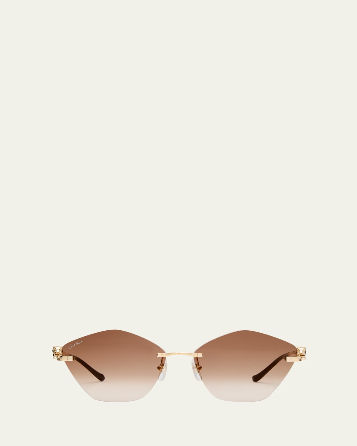 Cartier Rimless Metal Alloy Butterfly Sunglasses In Smooth Golden Finish