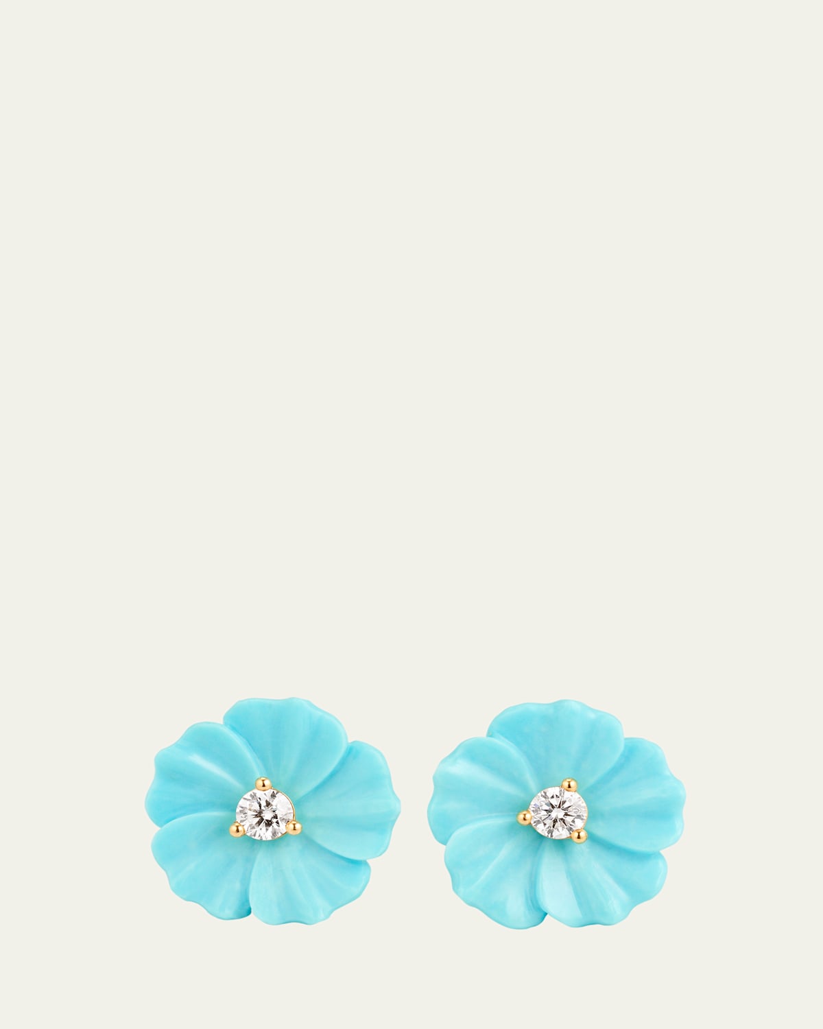 18K Yellow Gold Turquoise Flower Stud Earrings with Diamonds