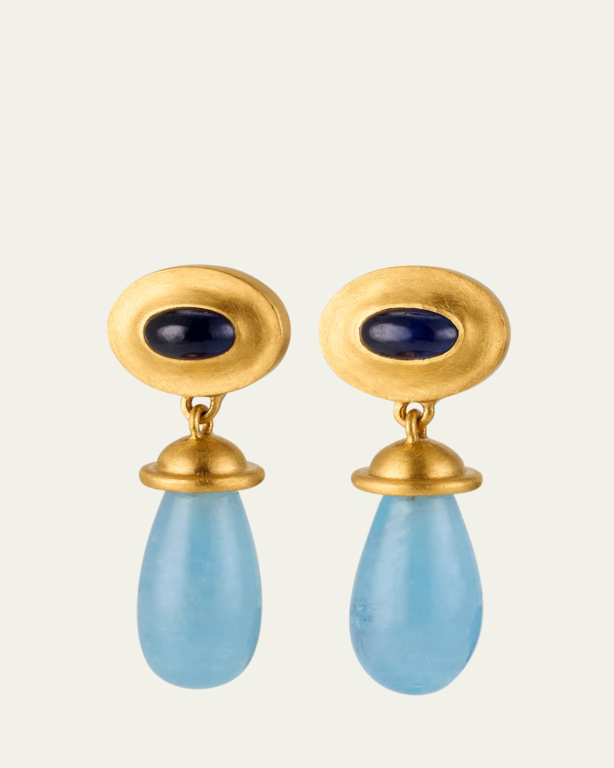 22K Yellow Gold Sapphire and Aquamarine Alabastra Dangle Earrings