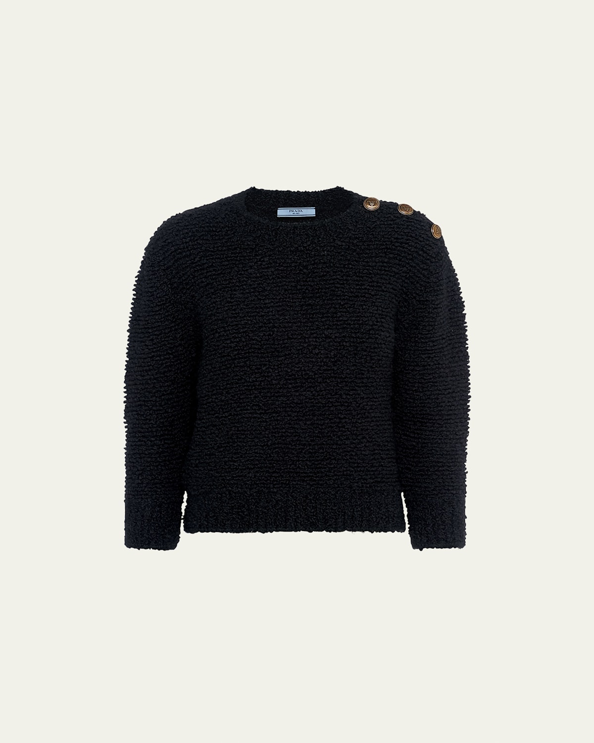 Prada Wool Boucle Knit Sweater With Shoulder Buttons In Nero