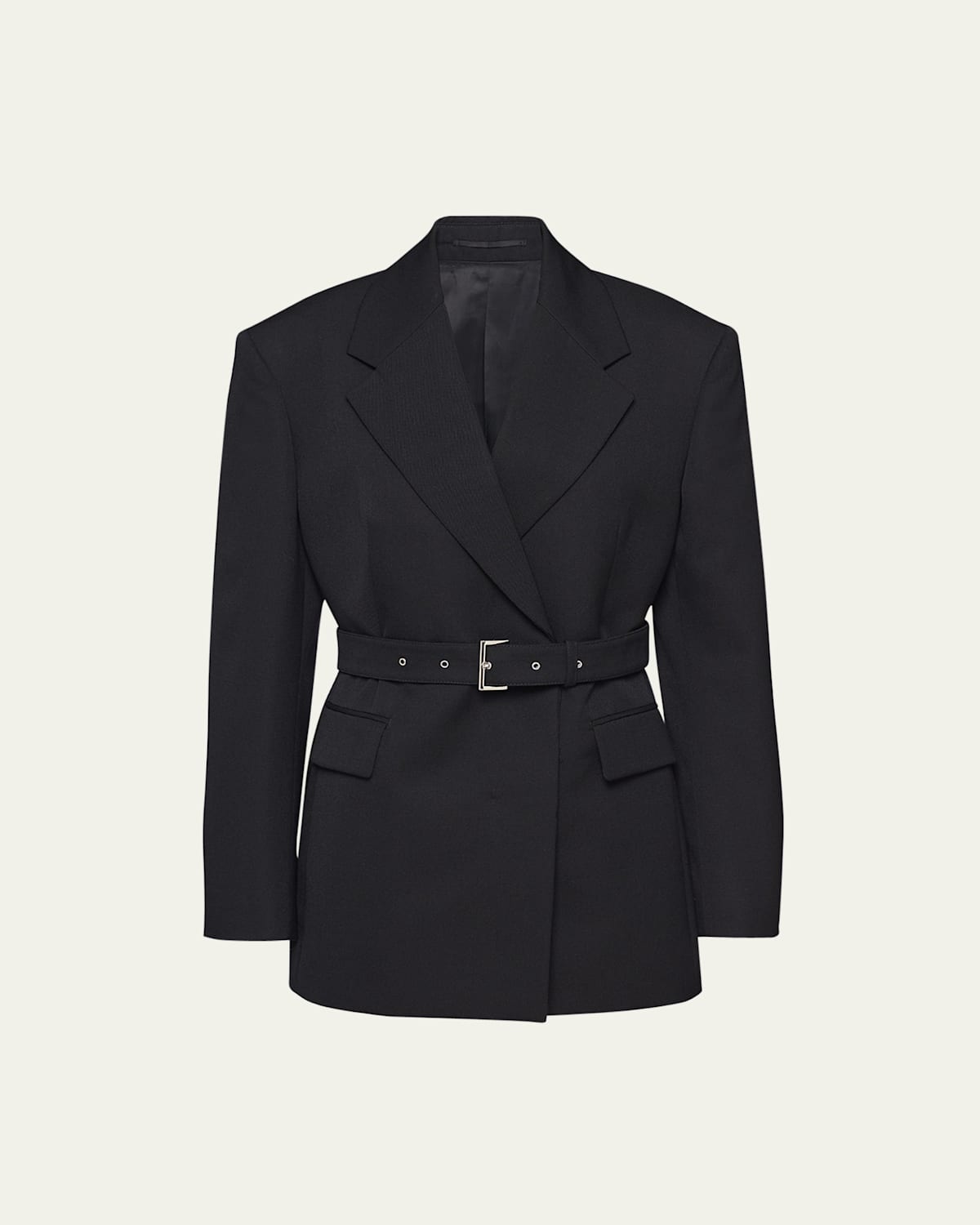 Prada Gabardine Belted Blazer In Nero