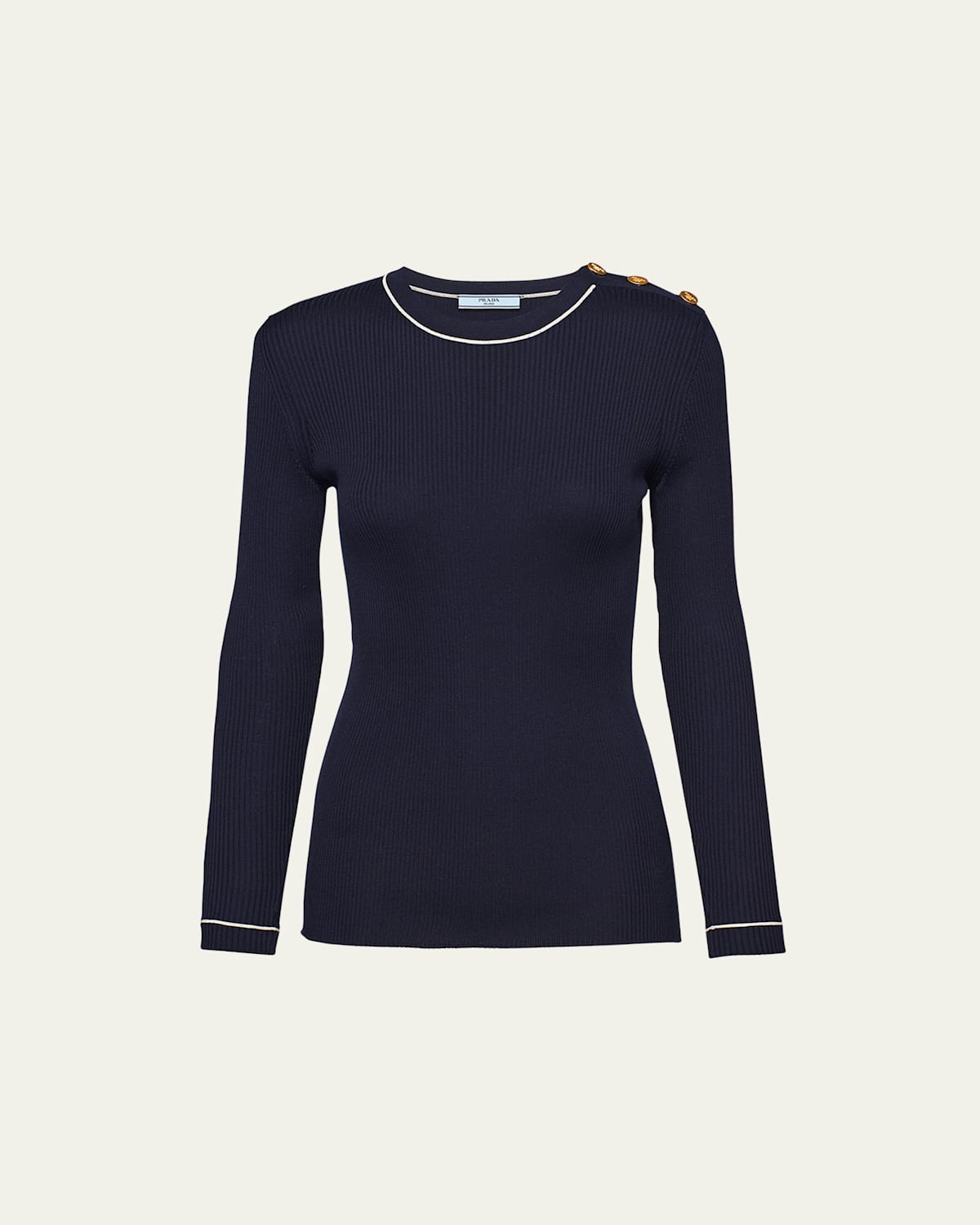 Prada Silk Knit Top With Shoulder Buttons In Bleu