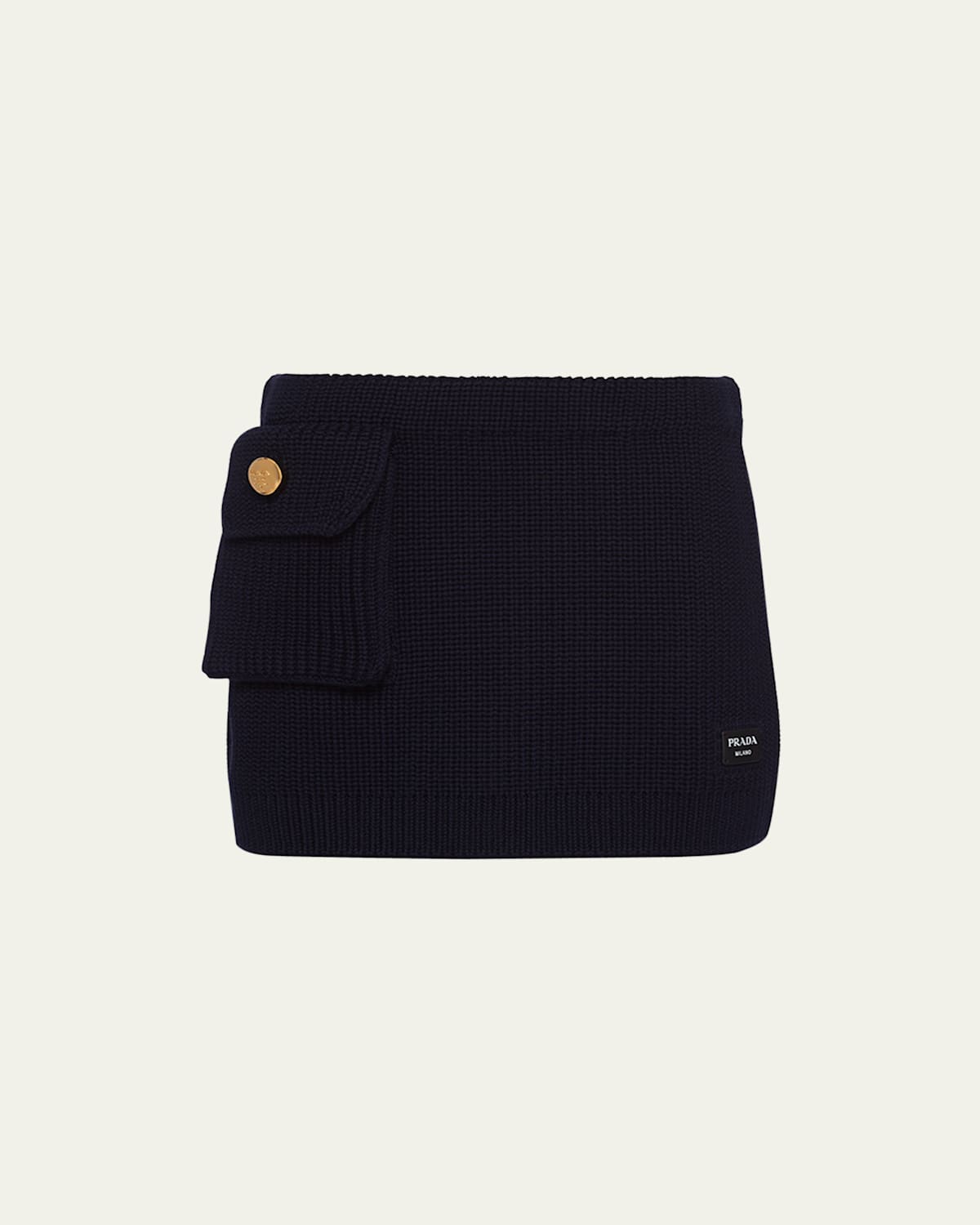 Prada Logo-patch Wool Mini Skirt In Bleu