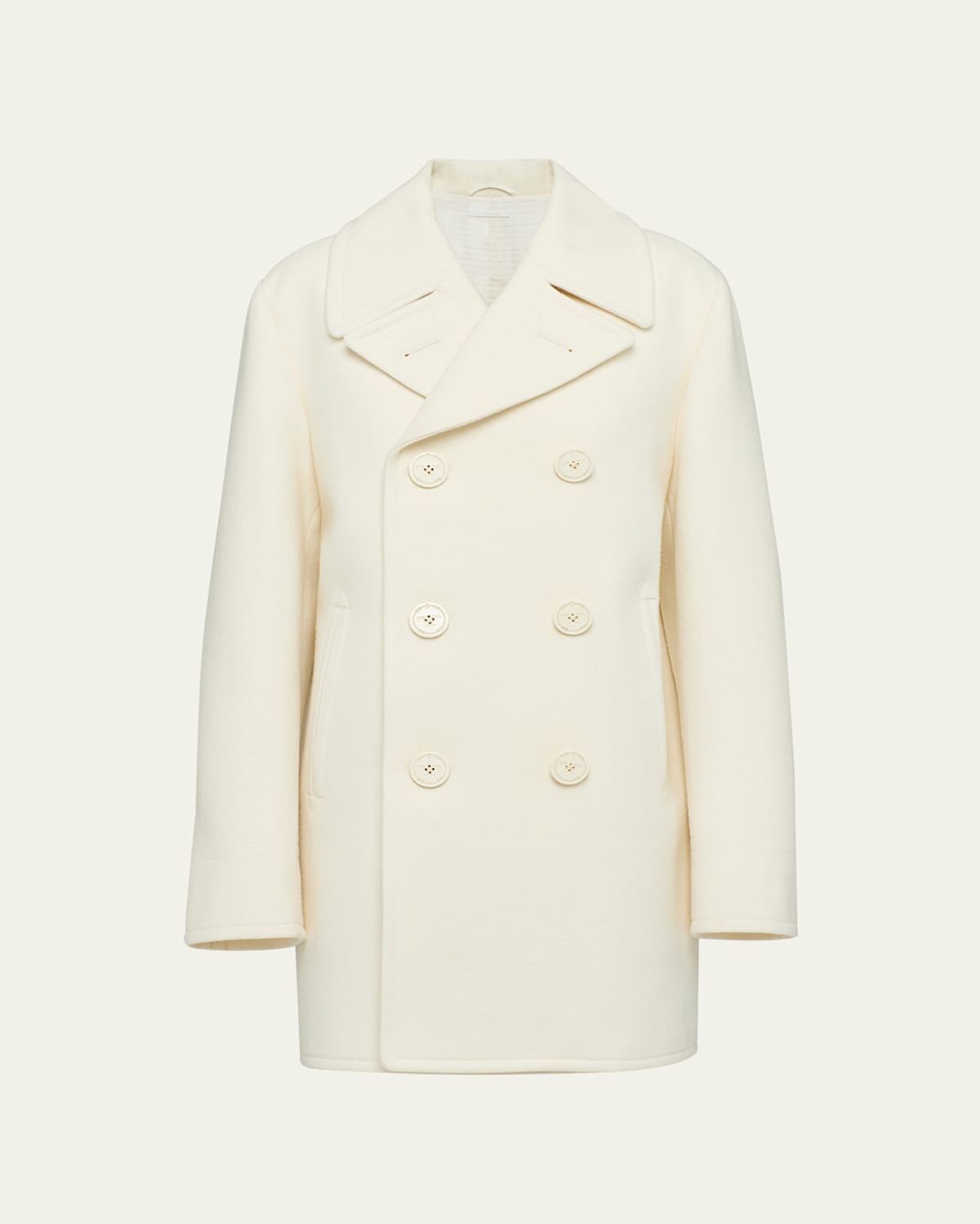 Prada Double-breasted Wool Coat Women In Avorio