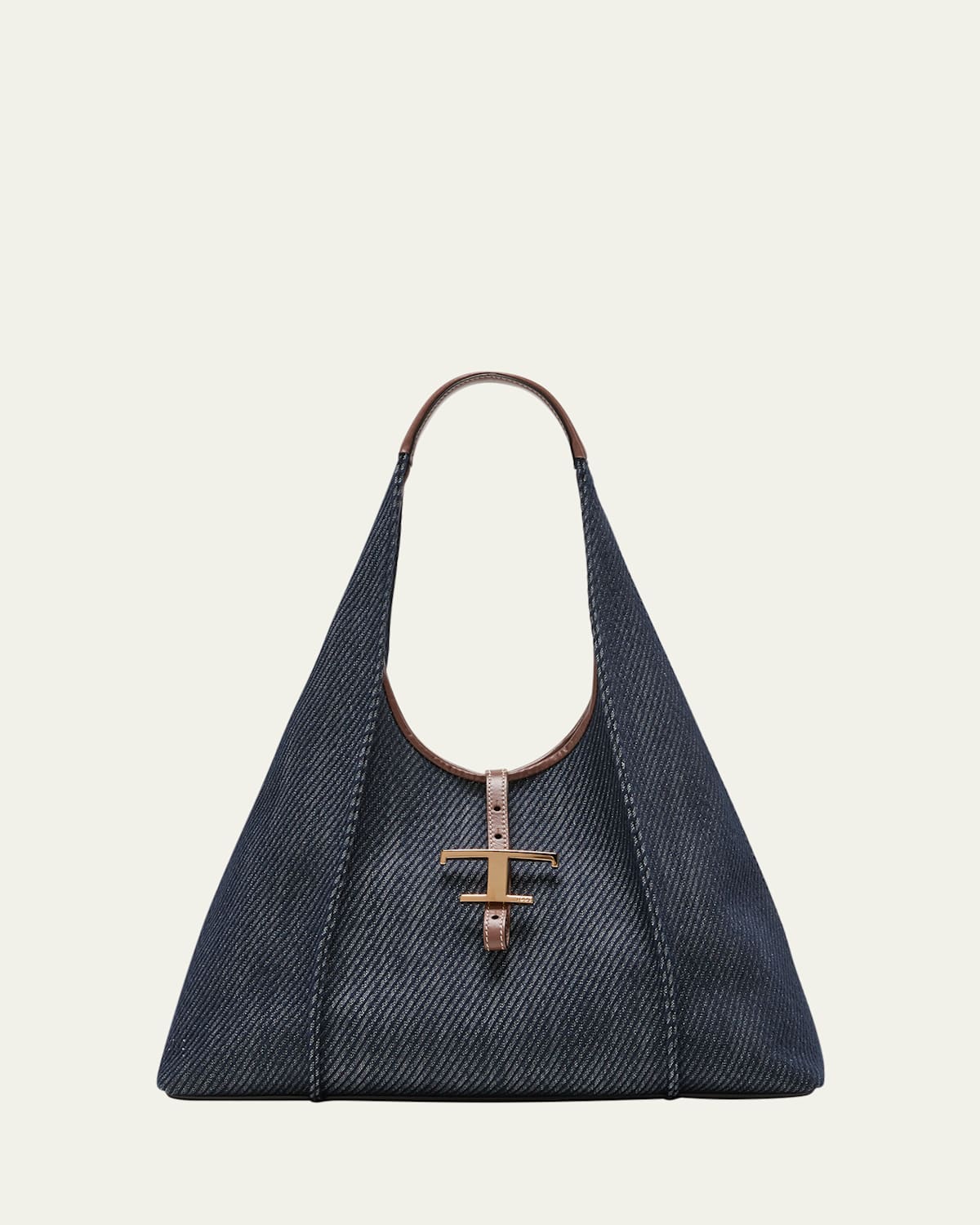 Tod's Medium T Timeless Hobo Bag In Blu Marrone Scuro