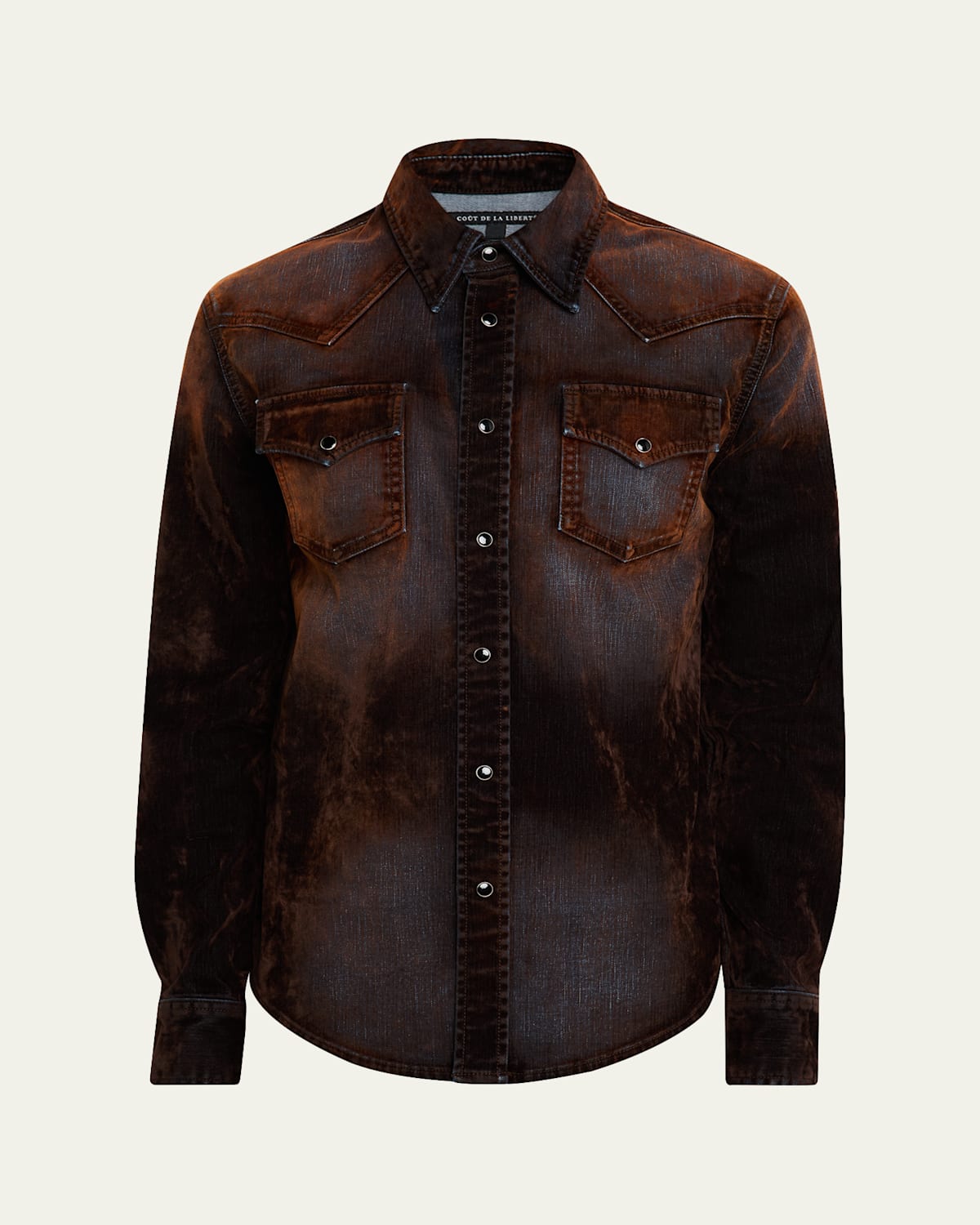 Cout De La Liberte Men's Flocked Denim Western Shirt In Brown