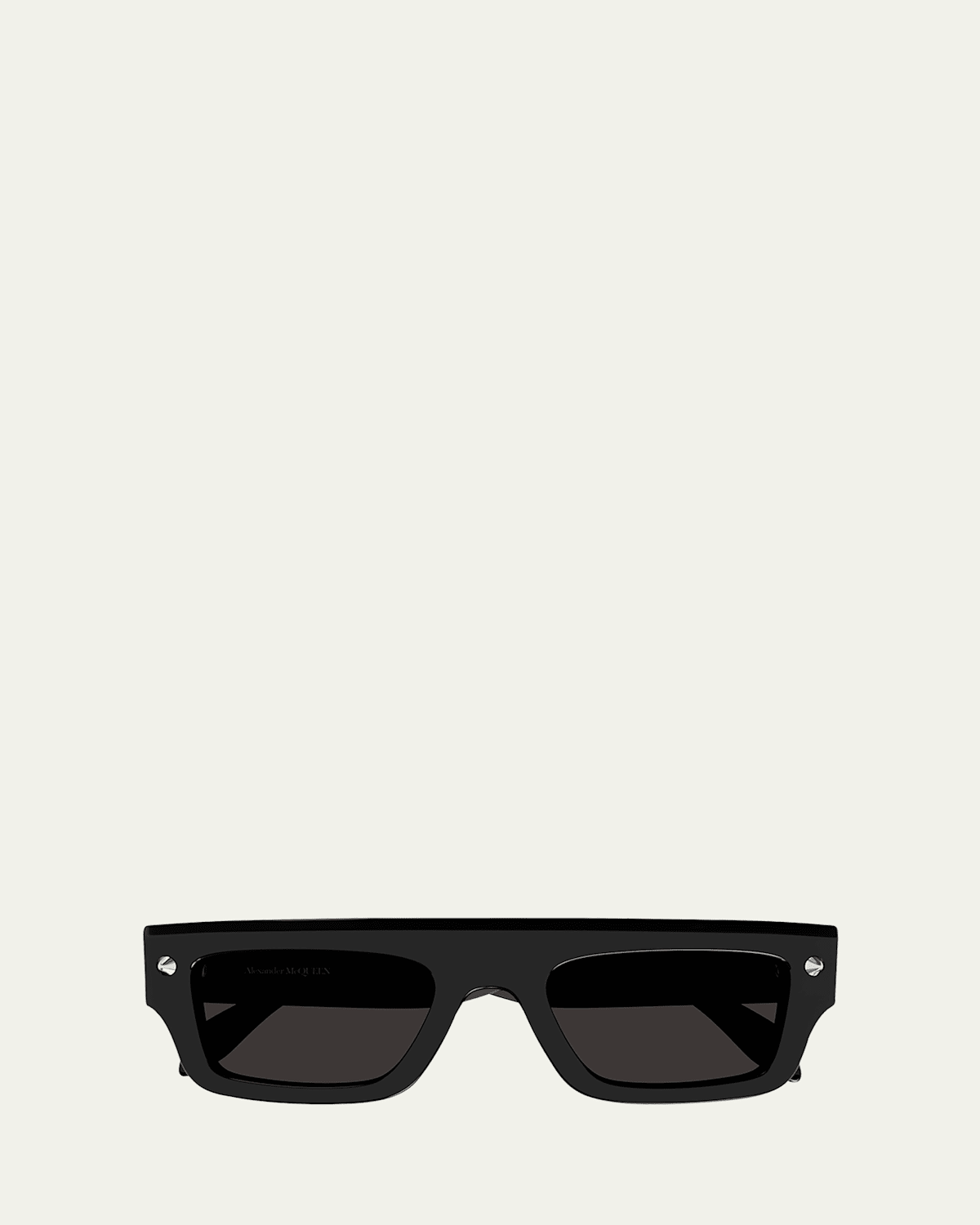 Alexander Mcqueen Flat-top Studded Acetate Rectangle Sunglasses In Shiny Solid Black With Silver Studs