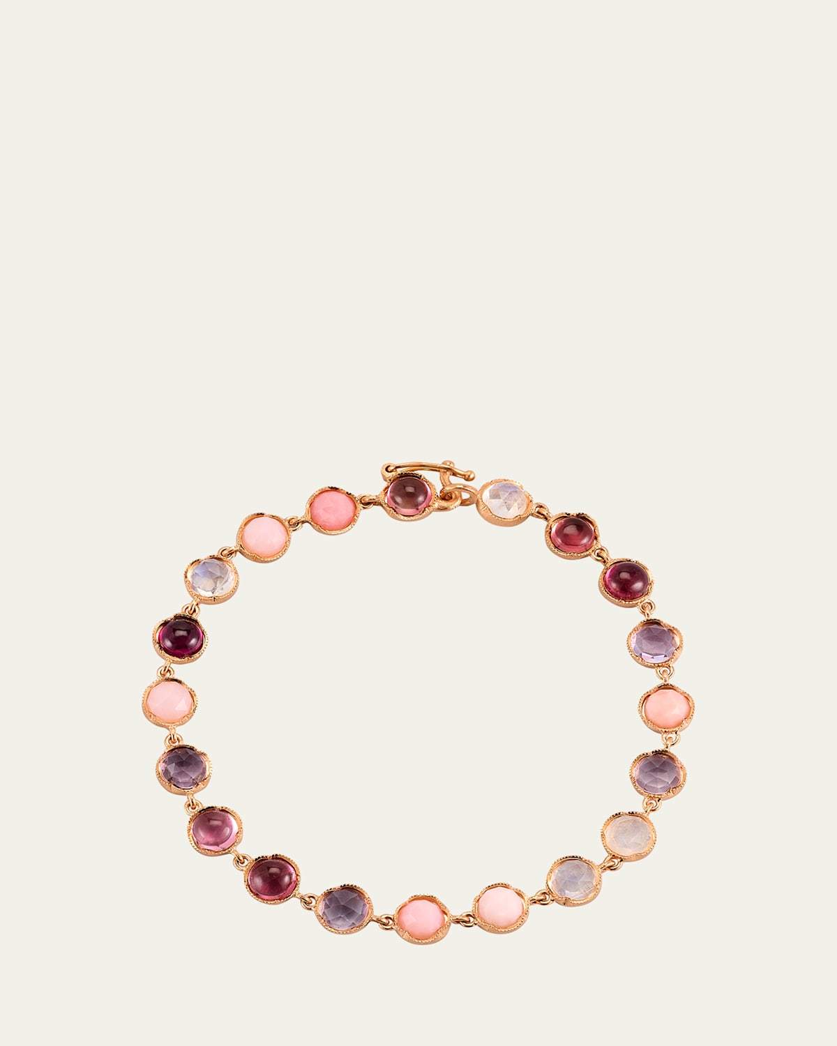 18K Rose Gold Pink Tourmaline, Pink Opal and Rainbow Moonstone Bracelet