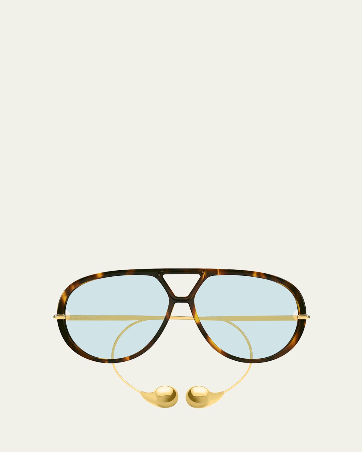 Bottega Veneta Brown Drop Aviator Sunglasses In Shiny Macro Squared Spotted Havana