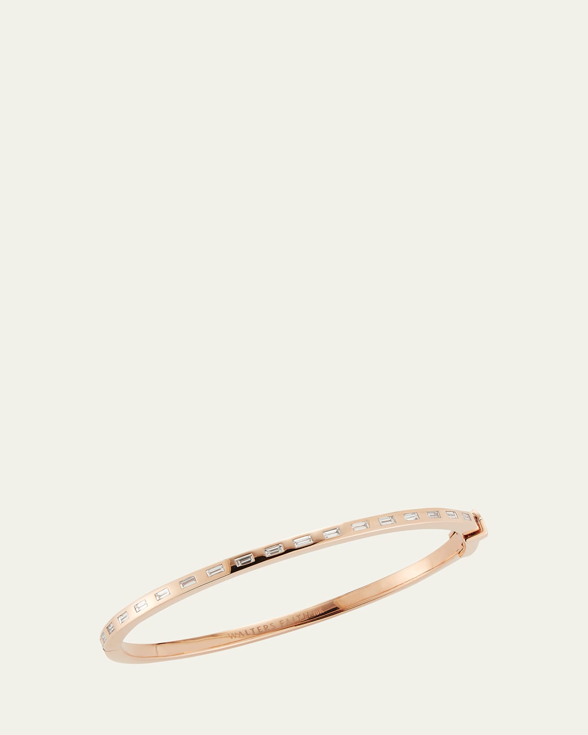 Ottoline 18K Rose Gold Diamond Baguette Hinged Bangle, Size 6.5