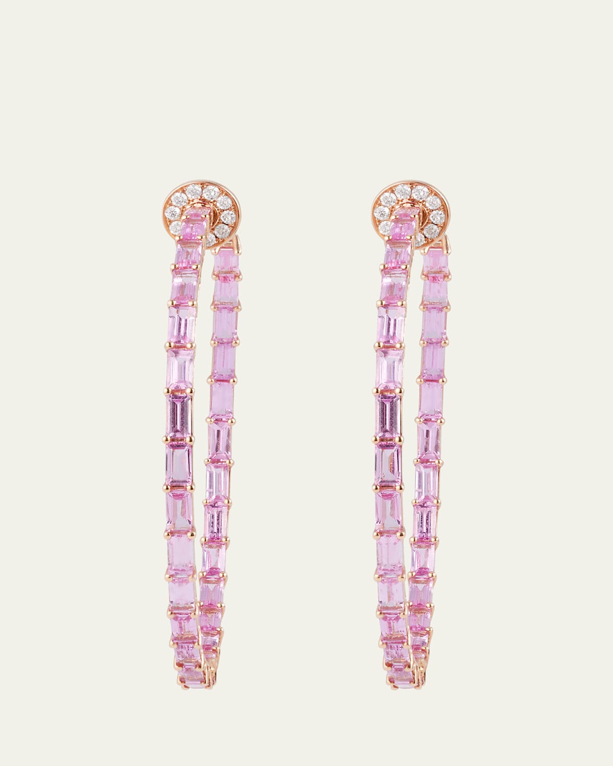 18K Rose Gold Hoop Earrings with Pink Sapphires and Diamonds