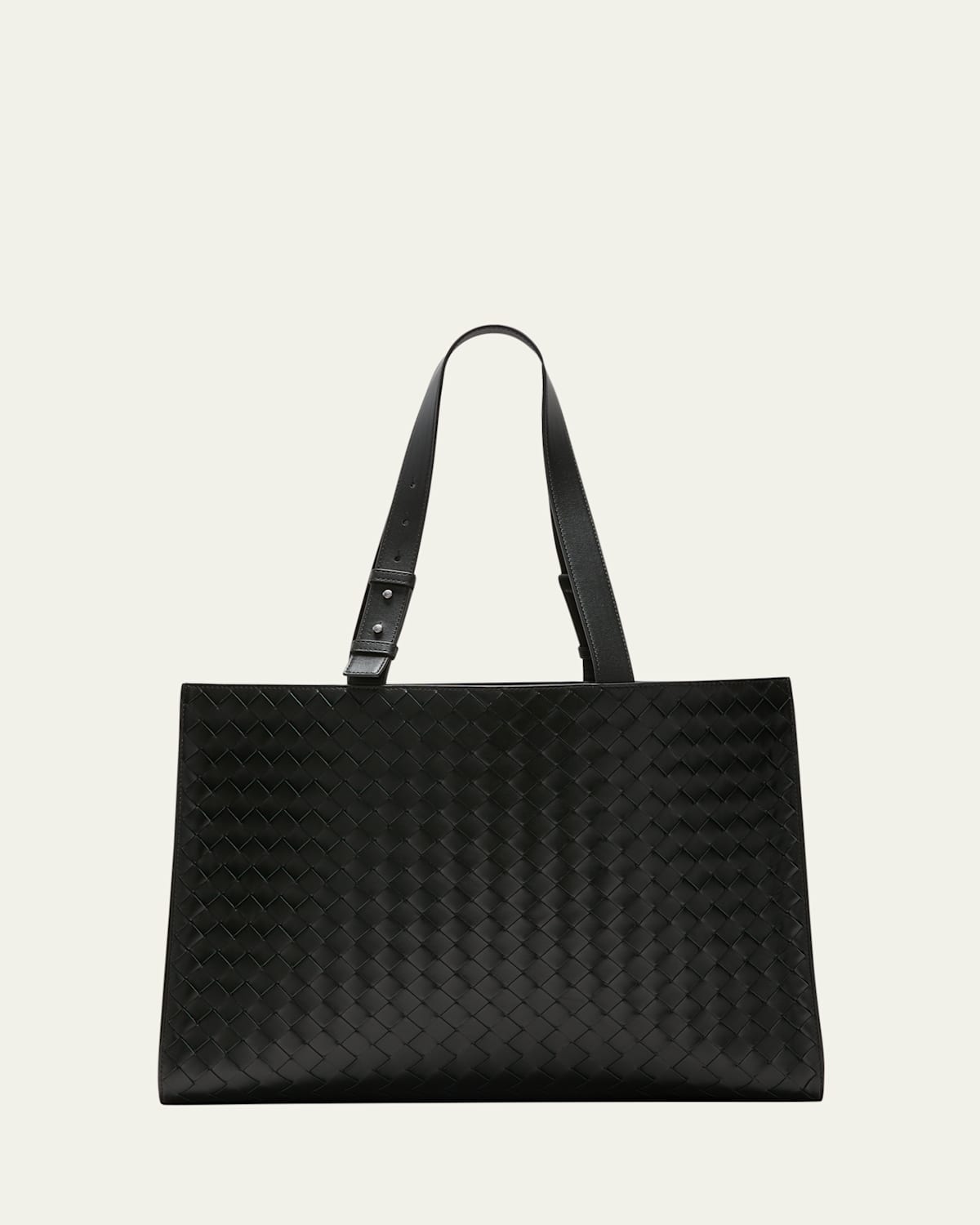 Bottega Veneta Men's Medium Cassette Paper Intrecciato Leather Tote Bag In Dark Green-silver