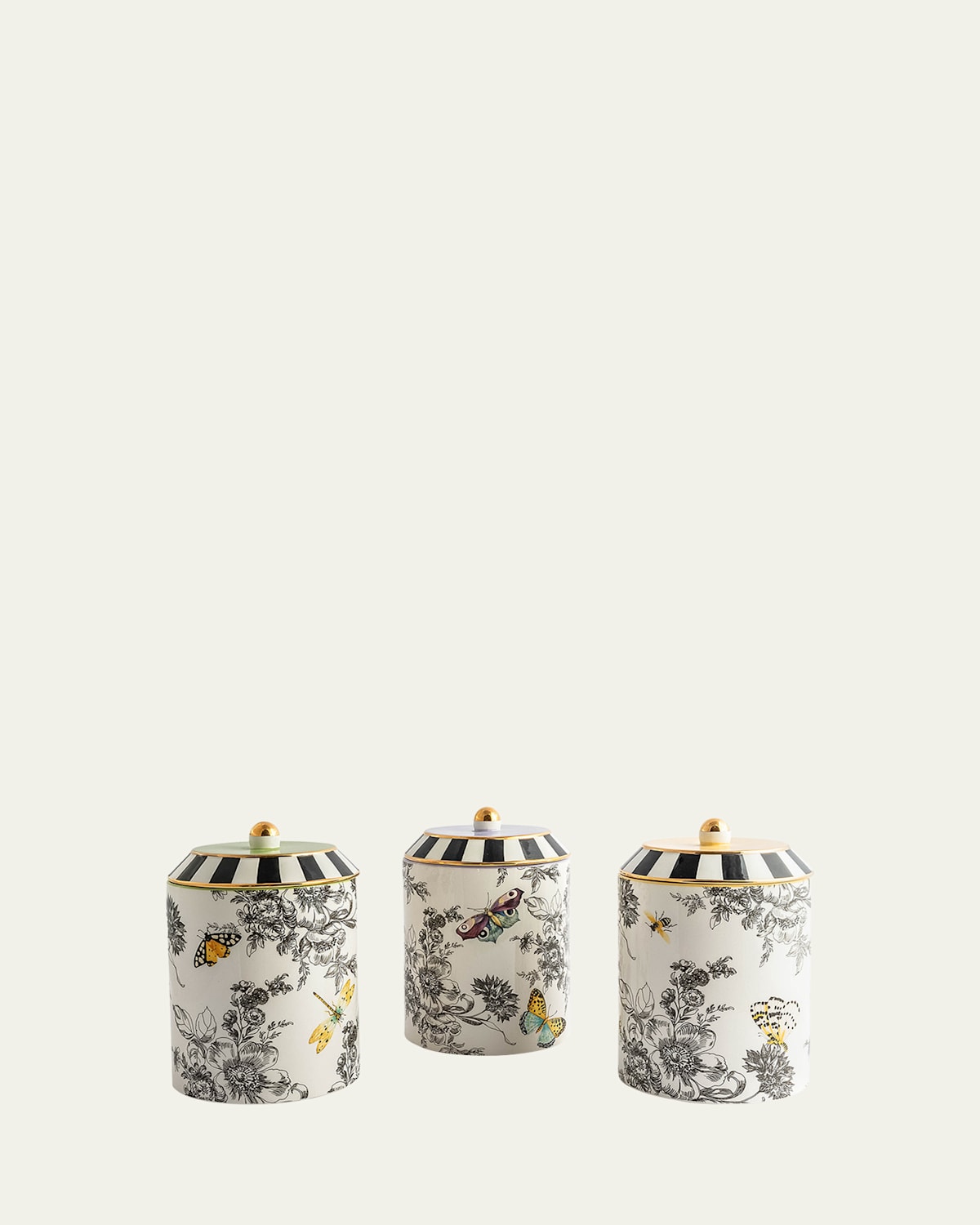 Mackenzie-childs Butterfly Toile 3-piece Canisters Set