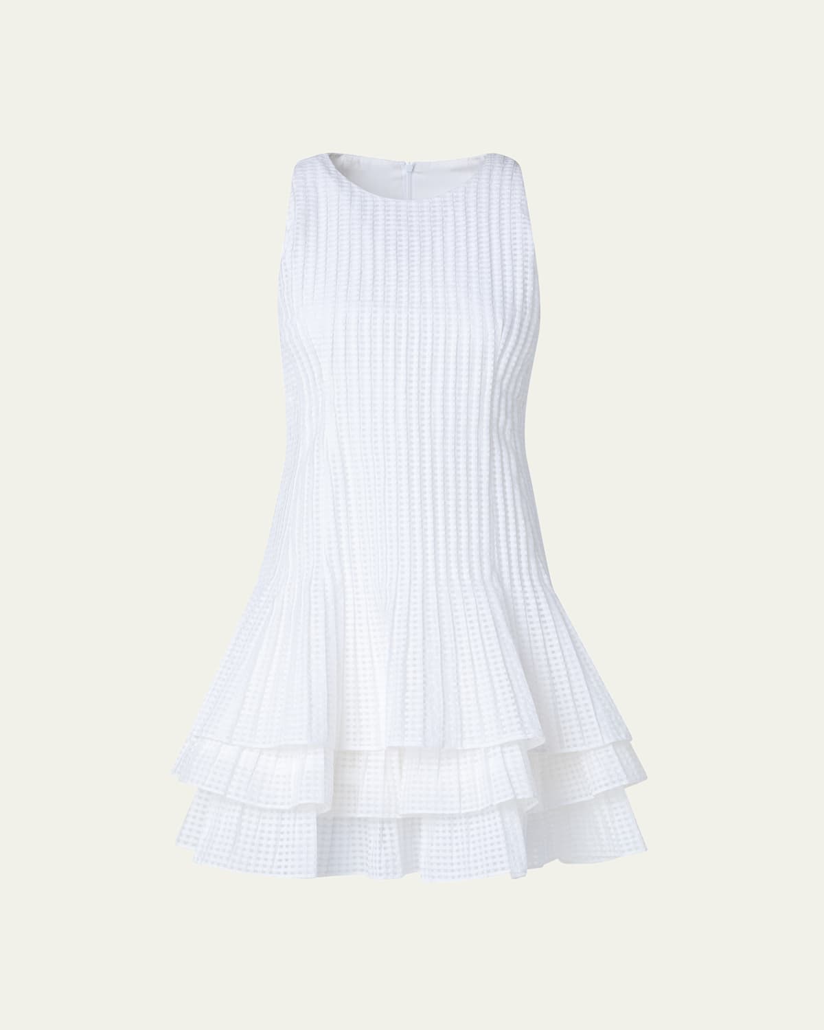 Akris Grid Organza Layered Short Dress In Ecru