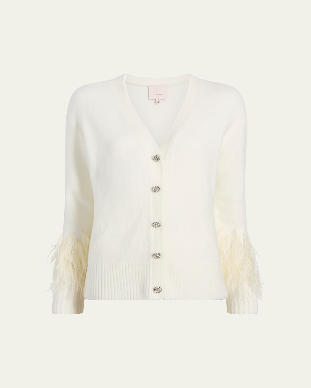 Briana Feather-Cuff Knit Cardigan