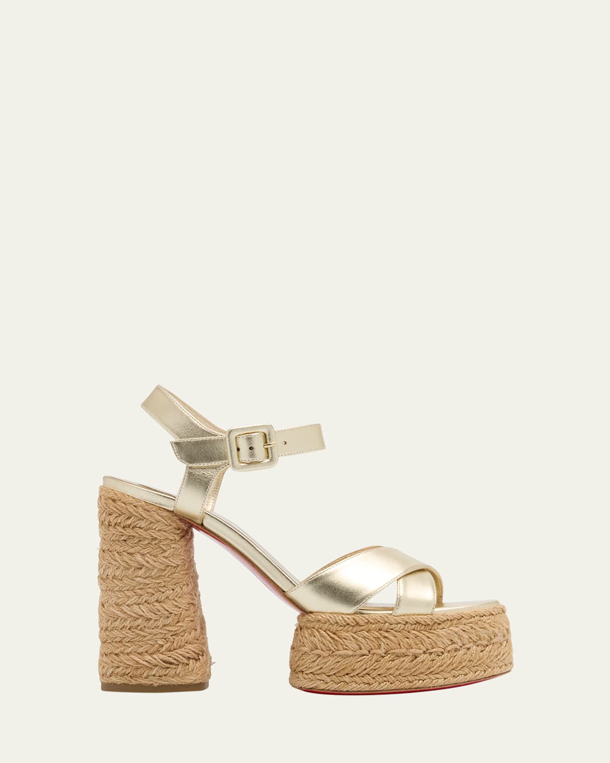 Christian Louboutin Super Calakala Metallic Red Sole Platform Espadrilles In Platine