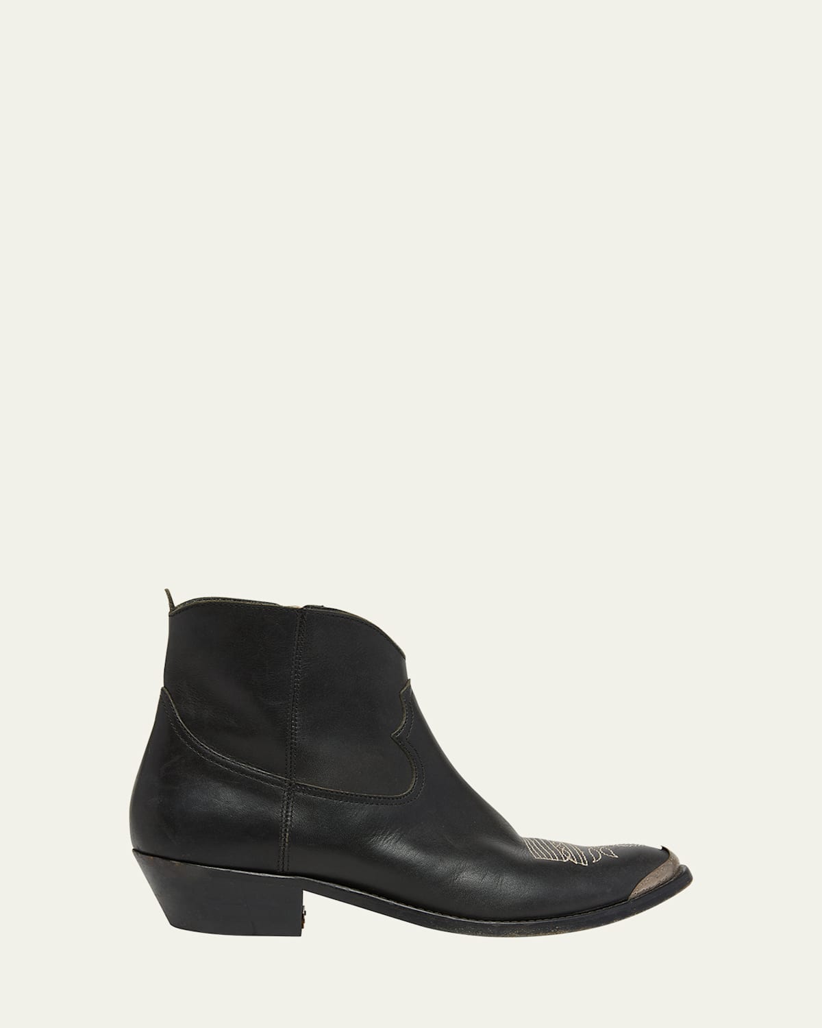 Young Leather Zip Cowboy Ankle Boots