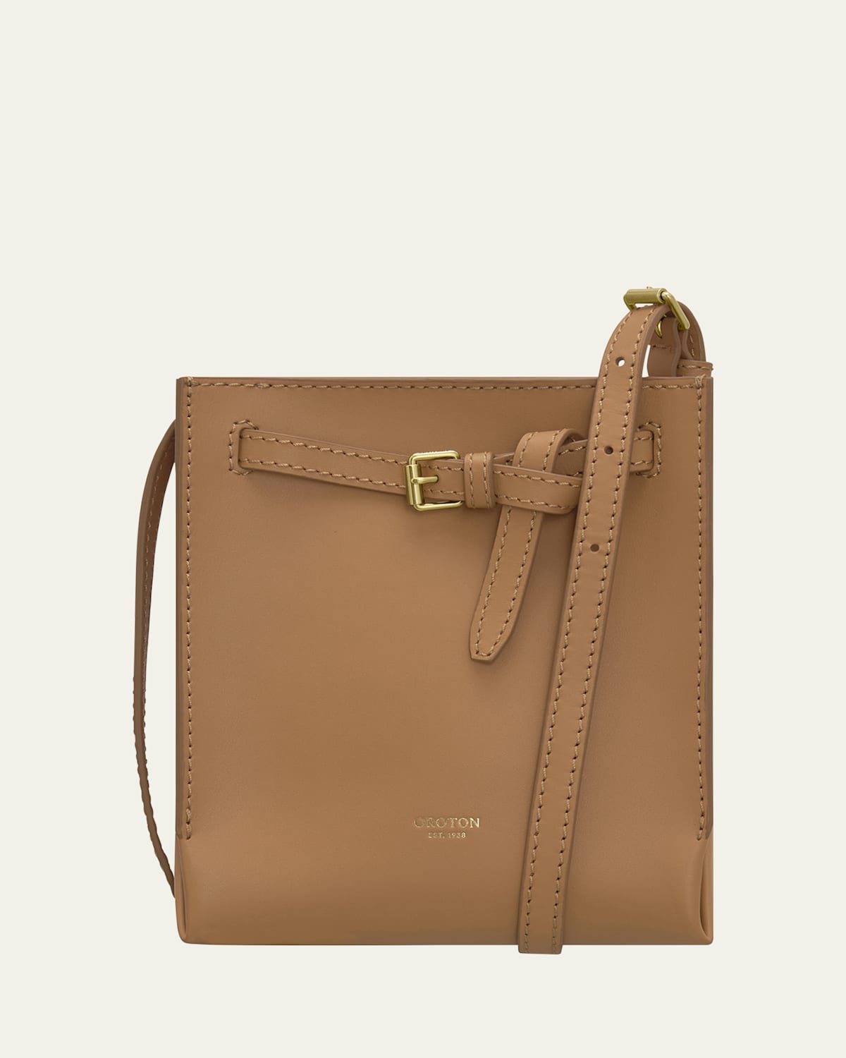 Oroton Margot Leather Bucket Crossbody Bag In Dark Camel