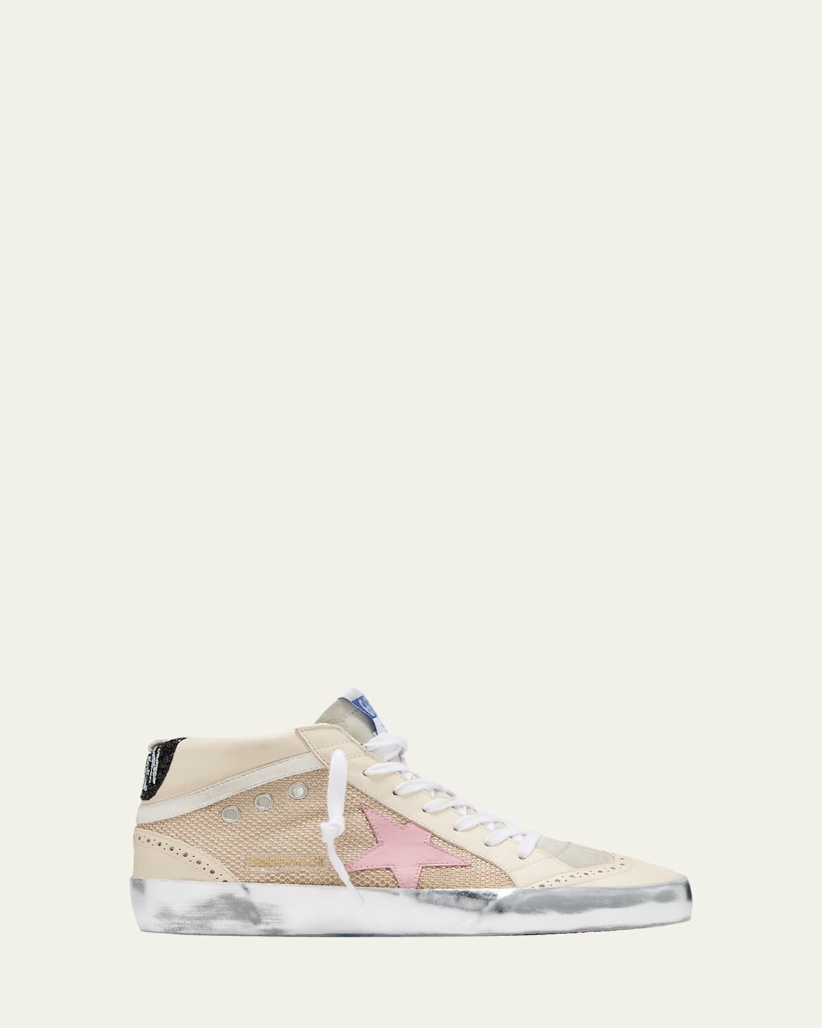 Golden Goose Mid Star Leather Net Wing-tip Sneakers In Ice Antique Pink Cream