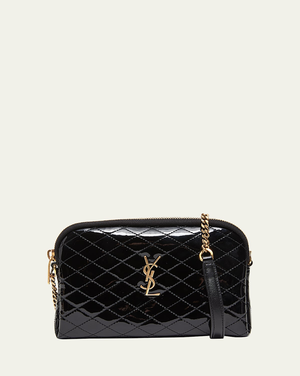 Saint Laurent Gaby Ysl Mini Crossbody Bag In Quilted Patent Leather In Noir