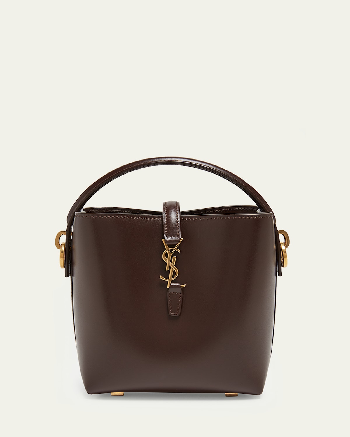 Saint Laurent Le 37 Mini Ysl Bucket Bag In Smooth Leather In Brown