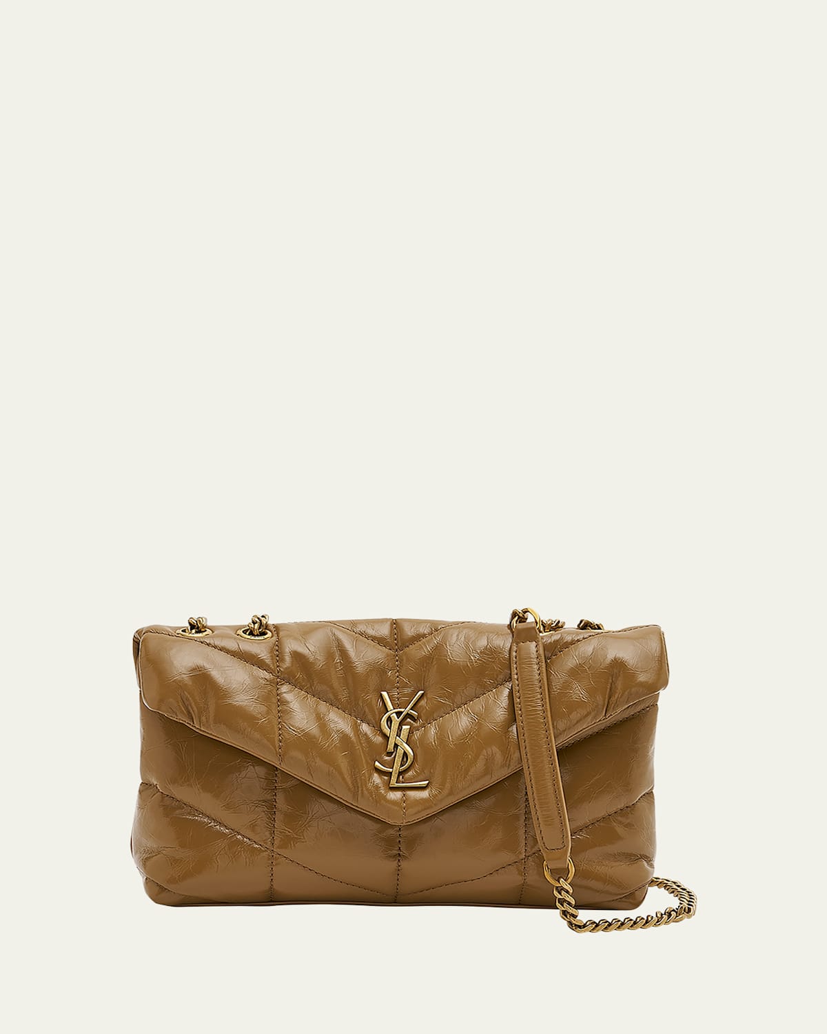 Saint Laurent Lou Puffer Toy Ysl Shoulder Bag In Quilted Crinkled Leather In Praline