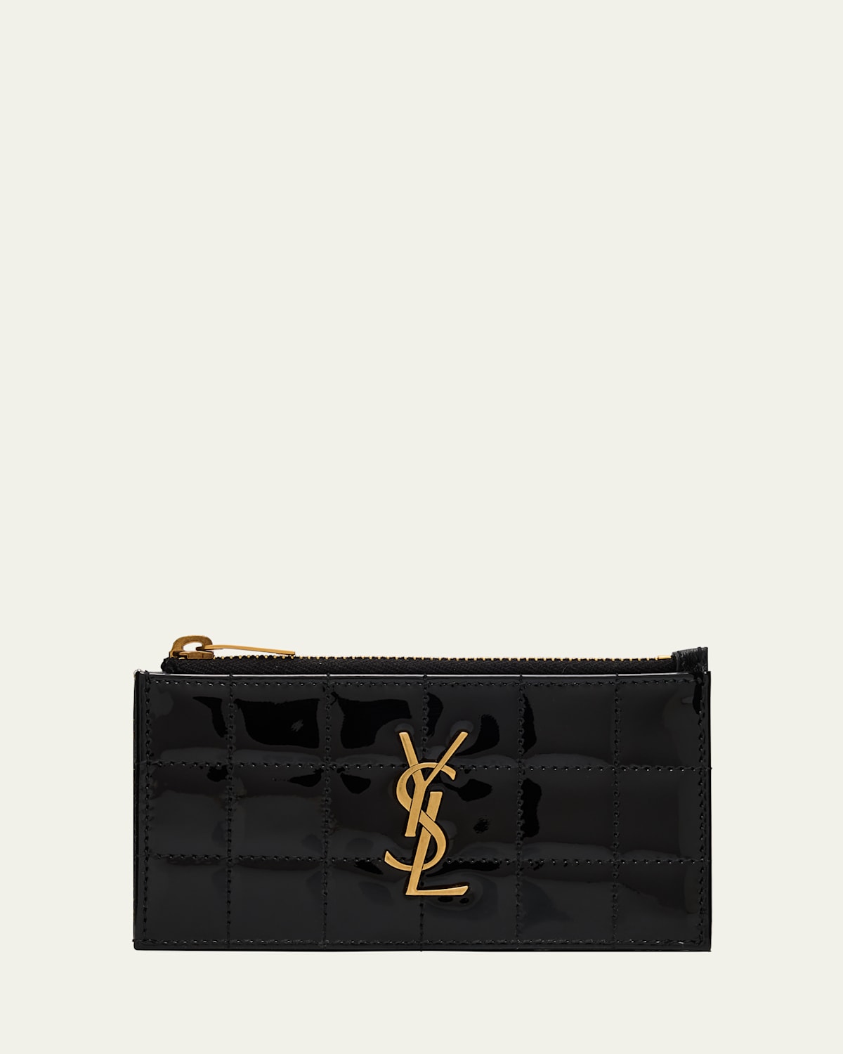 Saint Laurent Fragments Ysl Quilted Patent Zipped Card Holder