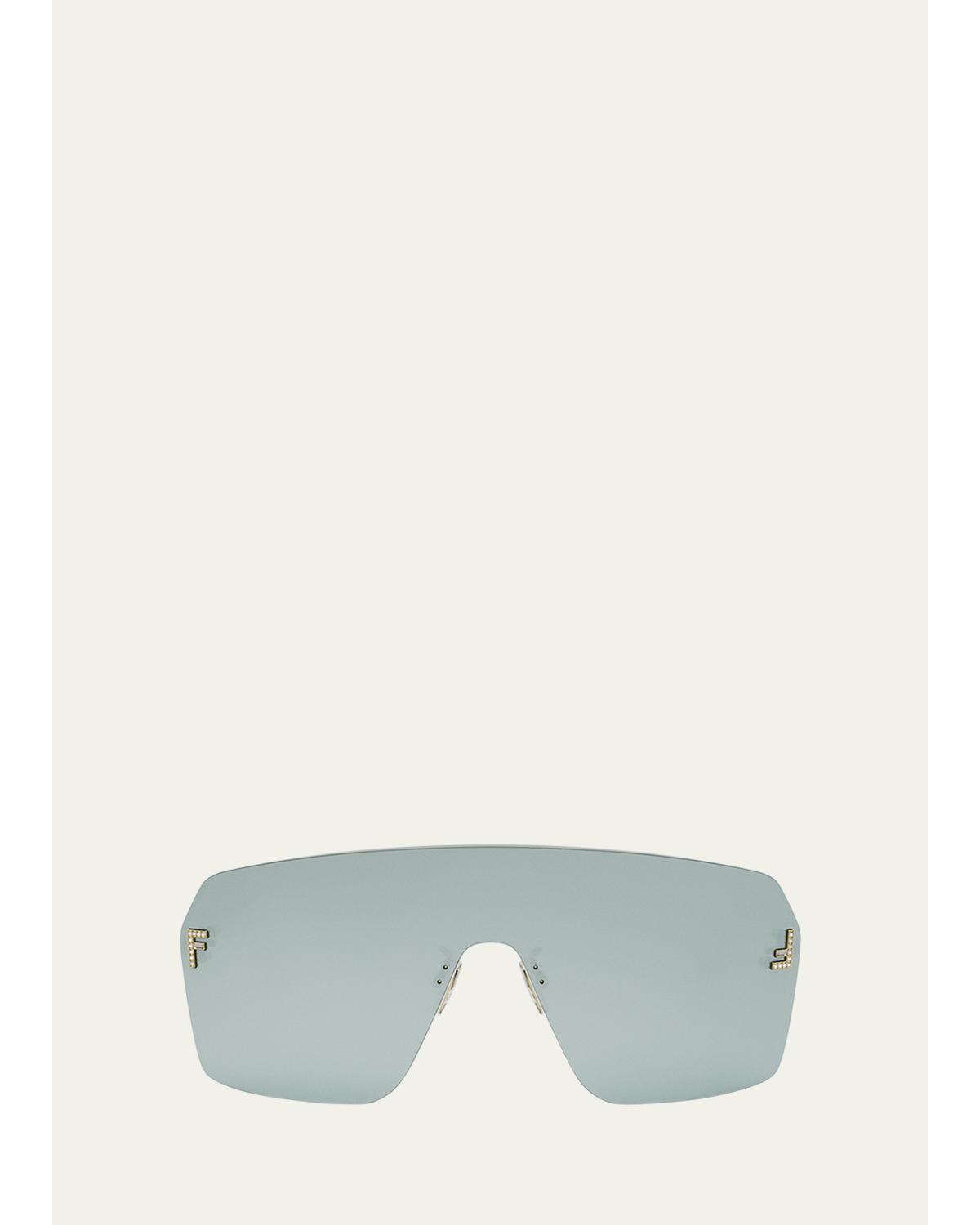 Fendi Men's  Roma 53mm Rimless Rectangular Sunglasses In Shiny Endura Gold Blu Mirror
