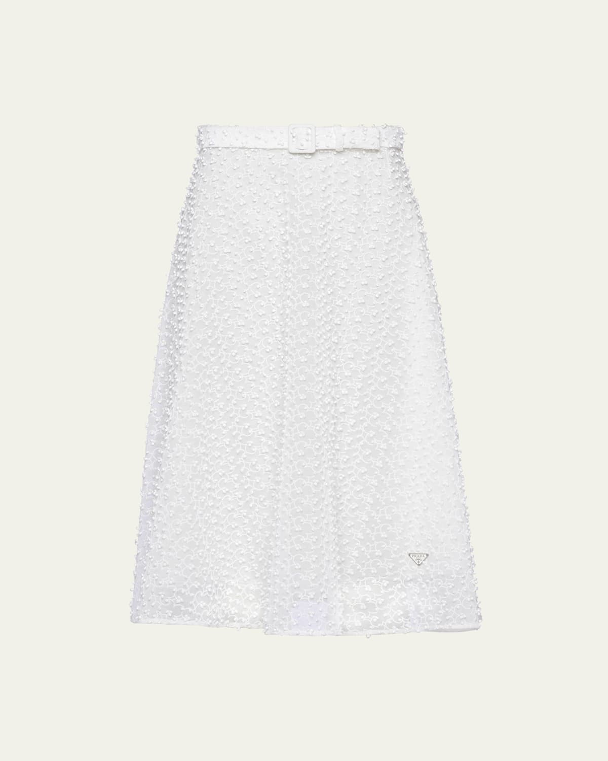 Prada Superpose Belted Midi Skirt In Bianco