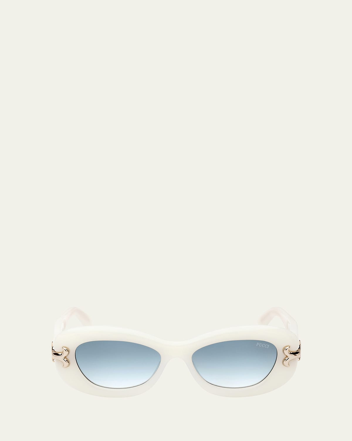 Pucci Women's Shiny Ivory & Green Gradient Geometric Sunglasses In Shiny Ivory Pale Gold Dark Blue Gradient Green Lenses