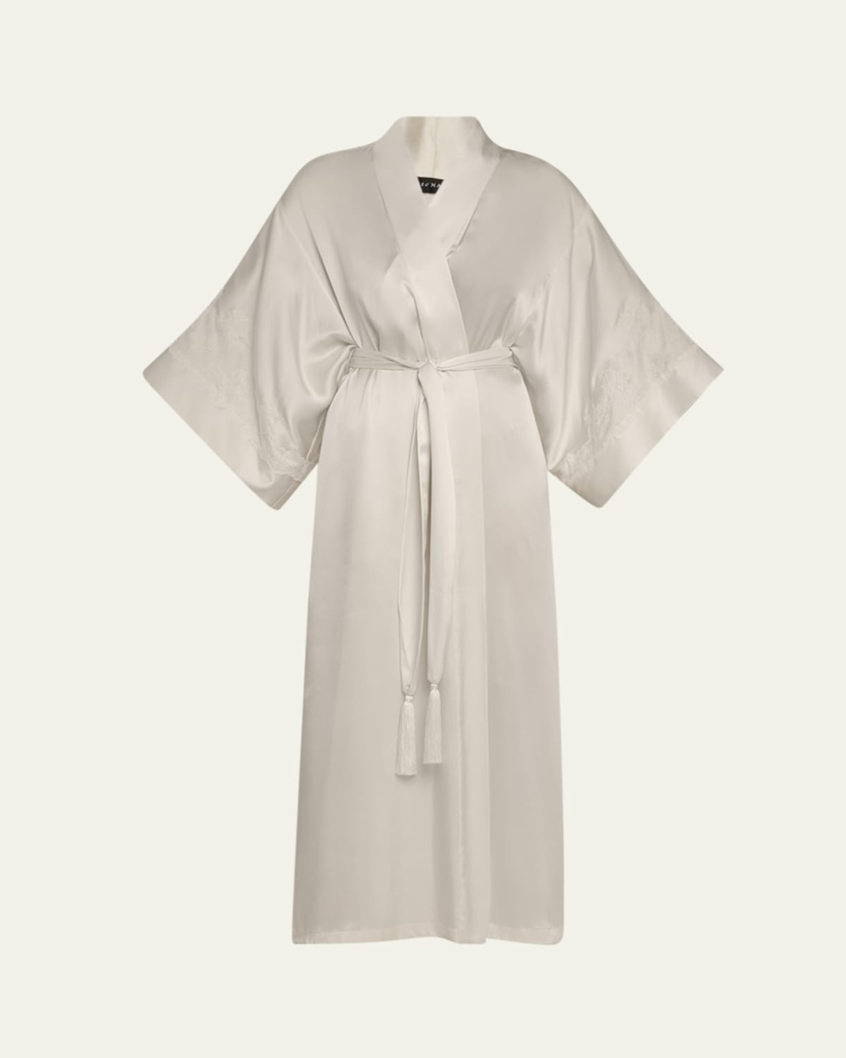 Josie Natori Lolita Lace-trim Silk Charmeuse Robe In Waw