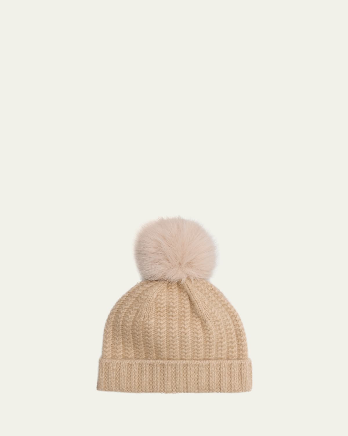 Sofia Cashmere Braided Knit Cashmere Beanie With Faux Fur Pom In Plaited Oatmeal