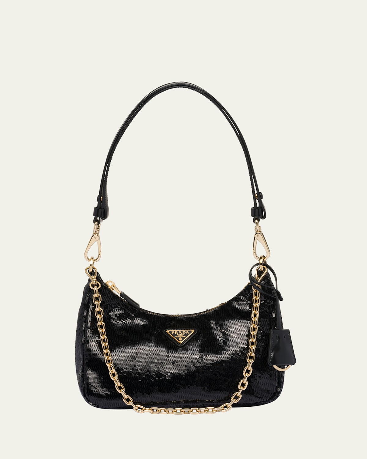 Prada Re-nylon And Sequin Mini-bag In Black
