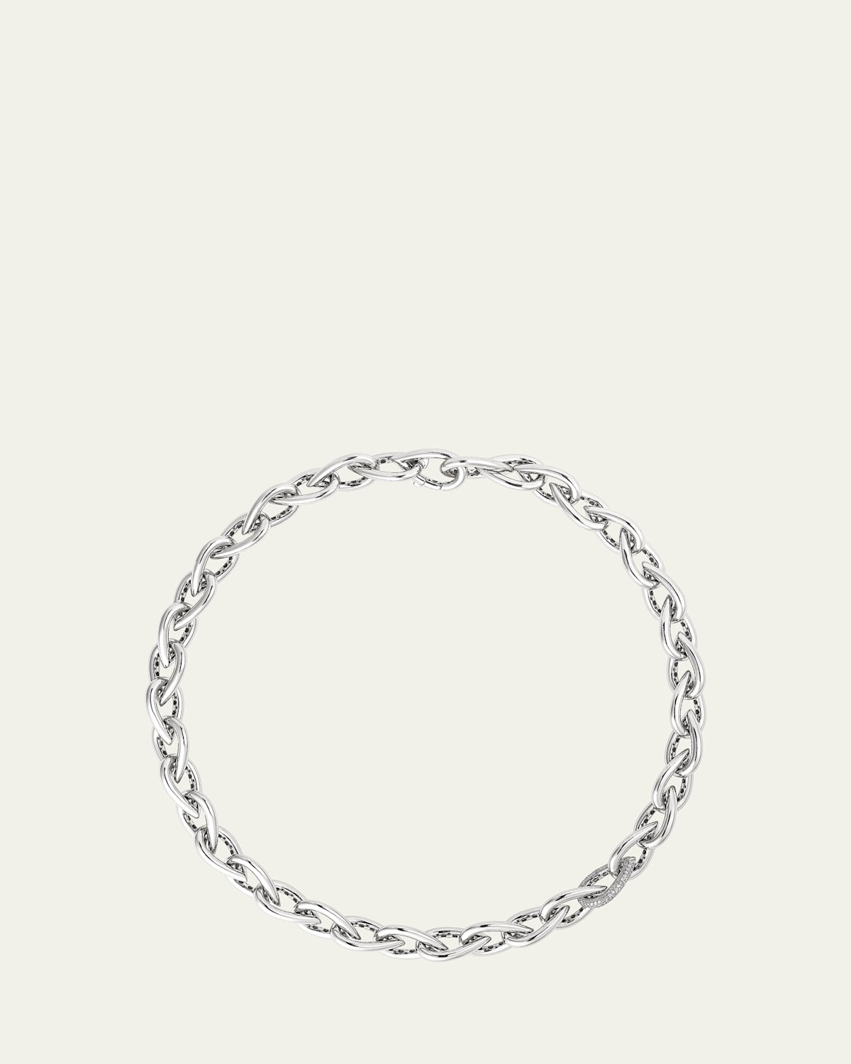 Drop Link Necklace in White Gold and White Diamonds