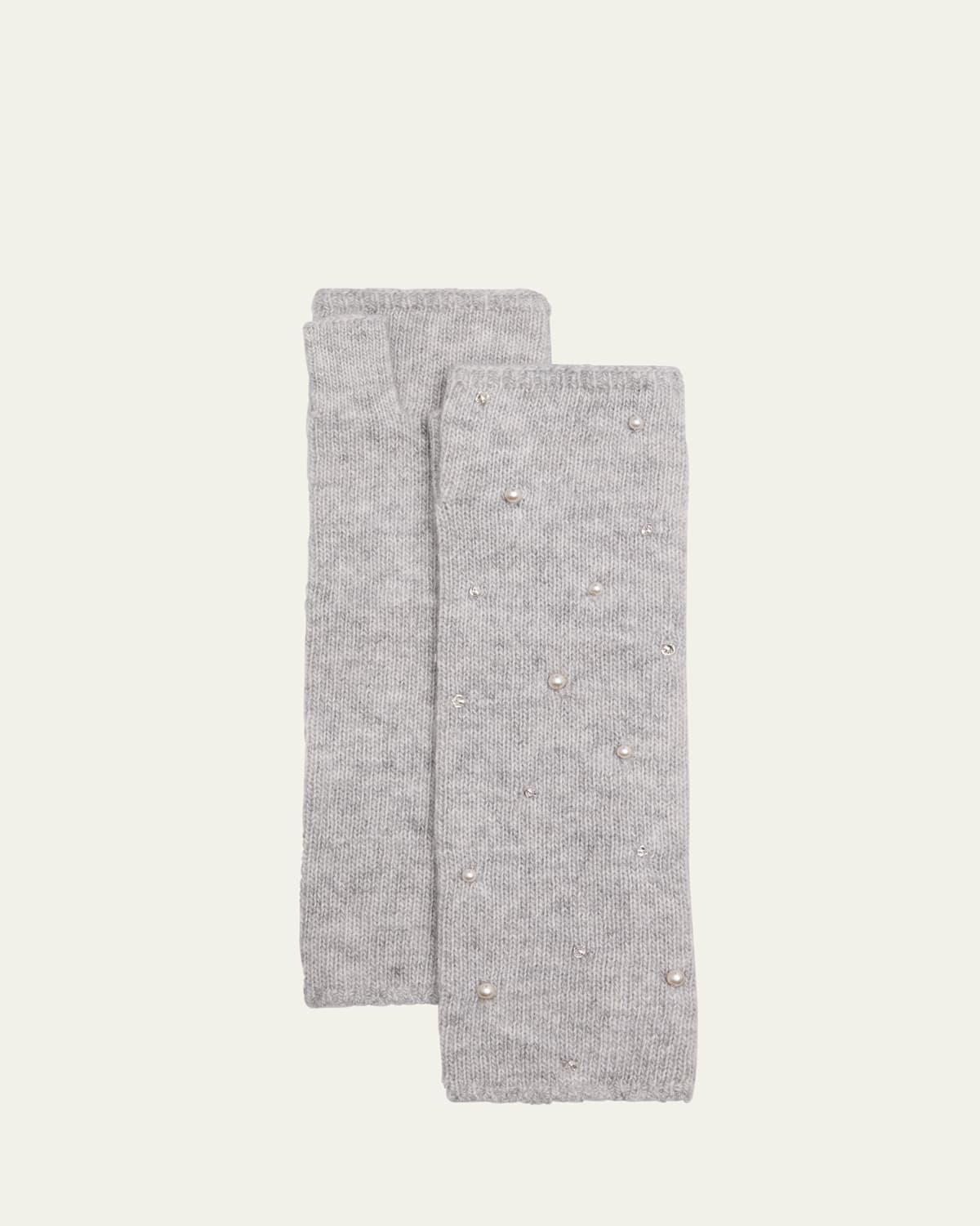 Embellished Long Fingerless Cashmere Gloves