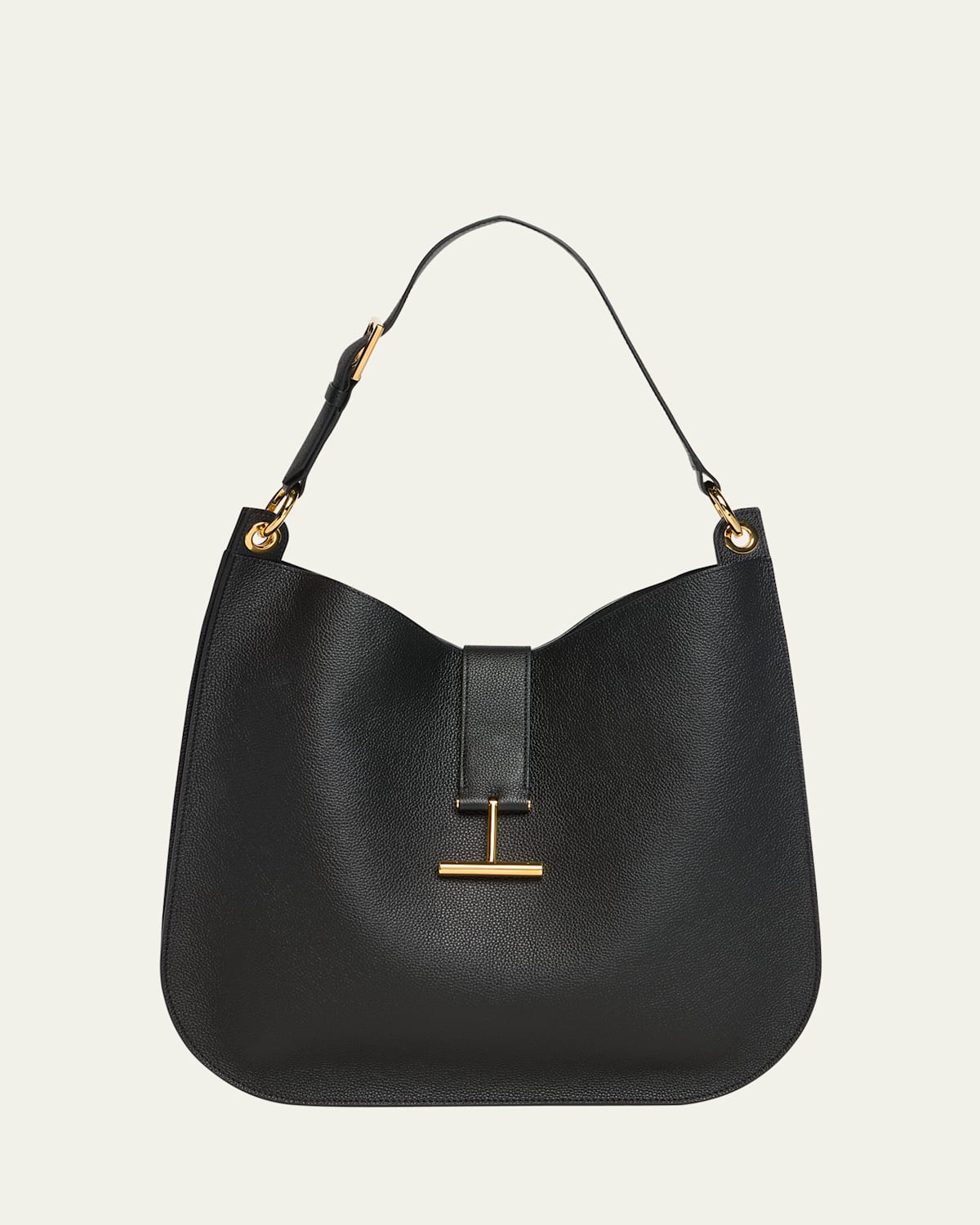Tom Ford Tara Large Hobo Crossbody In Grained Leather In Black