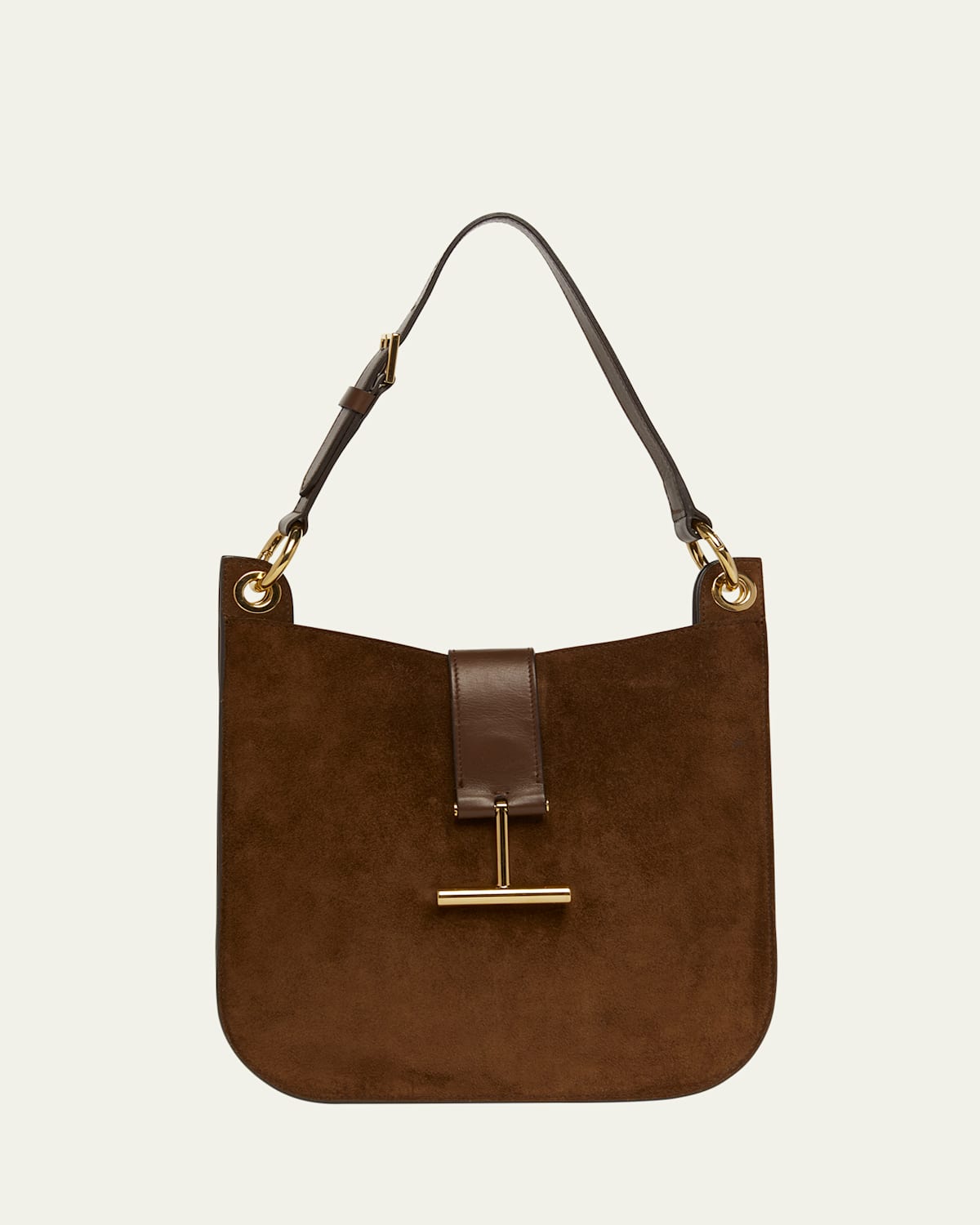 Tom Ford Tara Small Hobo Crossbody In Suede In Whiskey