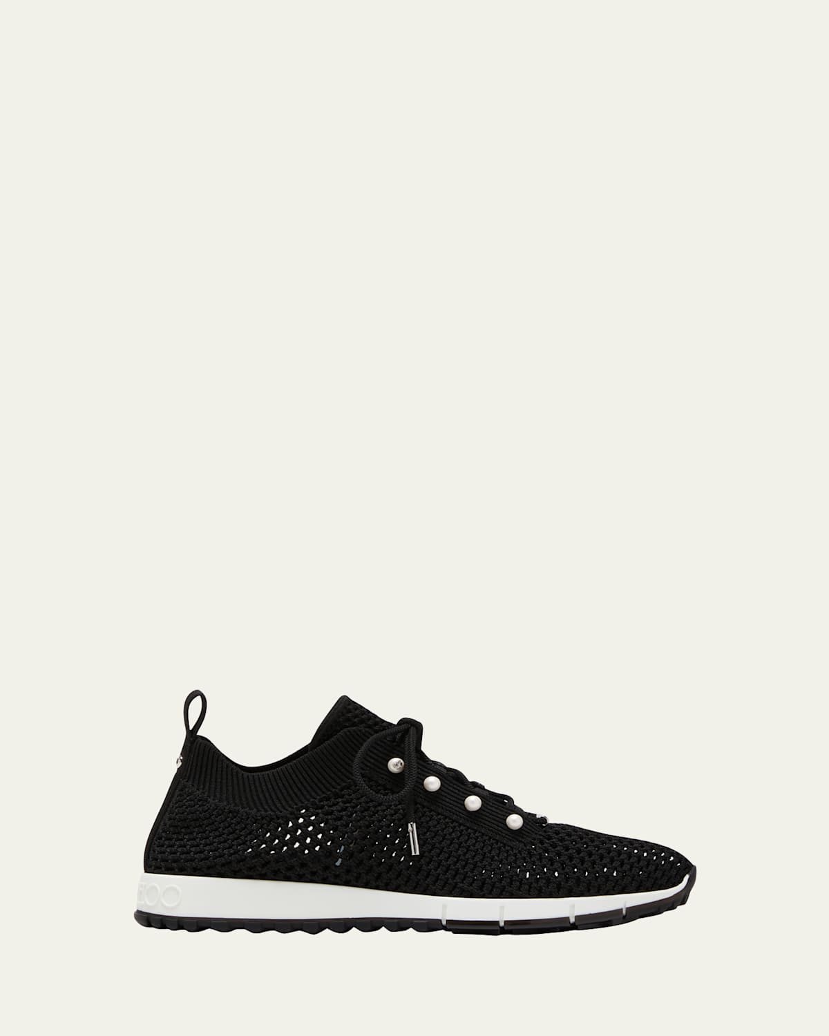 Jimmy Choo Cashmere Knit Sneakers Pearl Embellishments In Black Multi