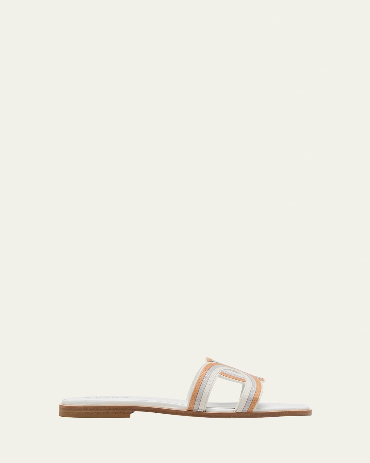 Tricolor Leather Flat Slide Sandals