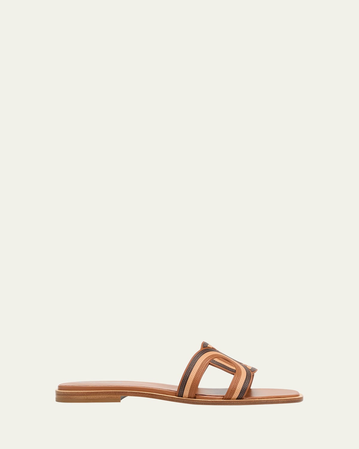 Colorblock Leather Chain Flat Sandals