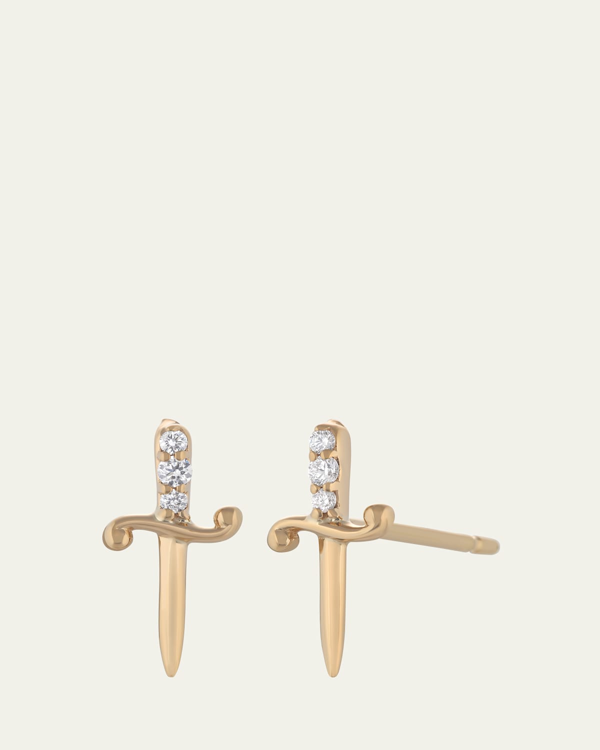 Maura Green Jewelry 14K Yellow Gold Dagger Stud Earrings with Diamonds