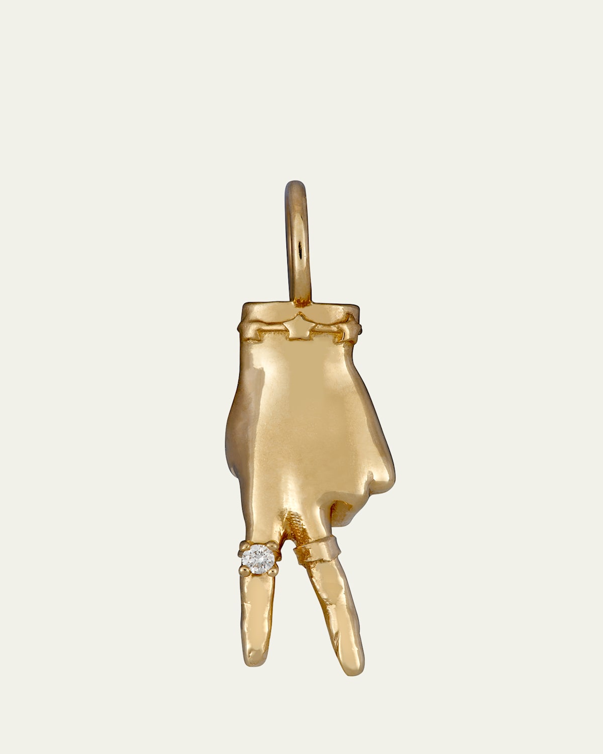 14K Yellow Gold Peace Sign LadyFinger Pendant with Diamond