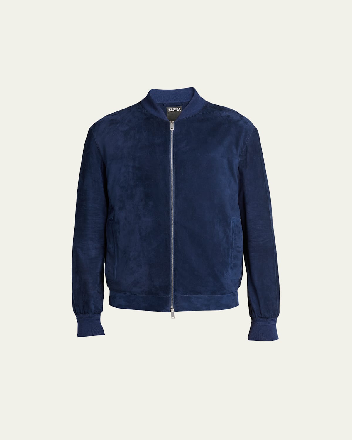 Shop Zegna Men's Suede Full-zip Bomber Jacket In Navy Solid