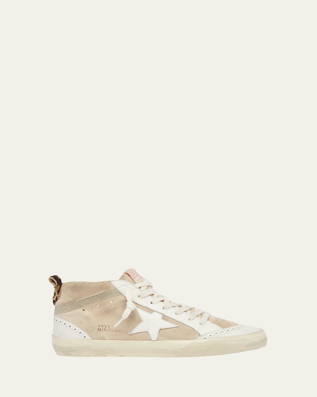 Golden Goose Mid Star Mixed Leather Wing-tip Sneakers In Neutral