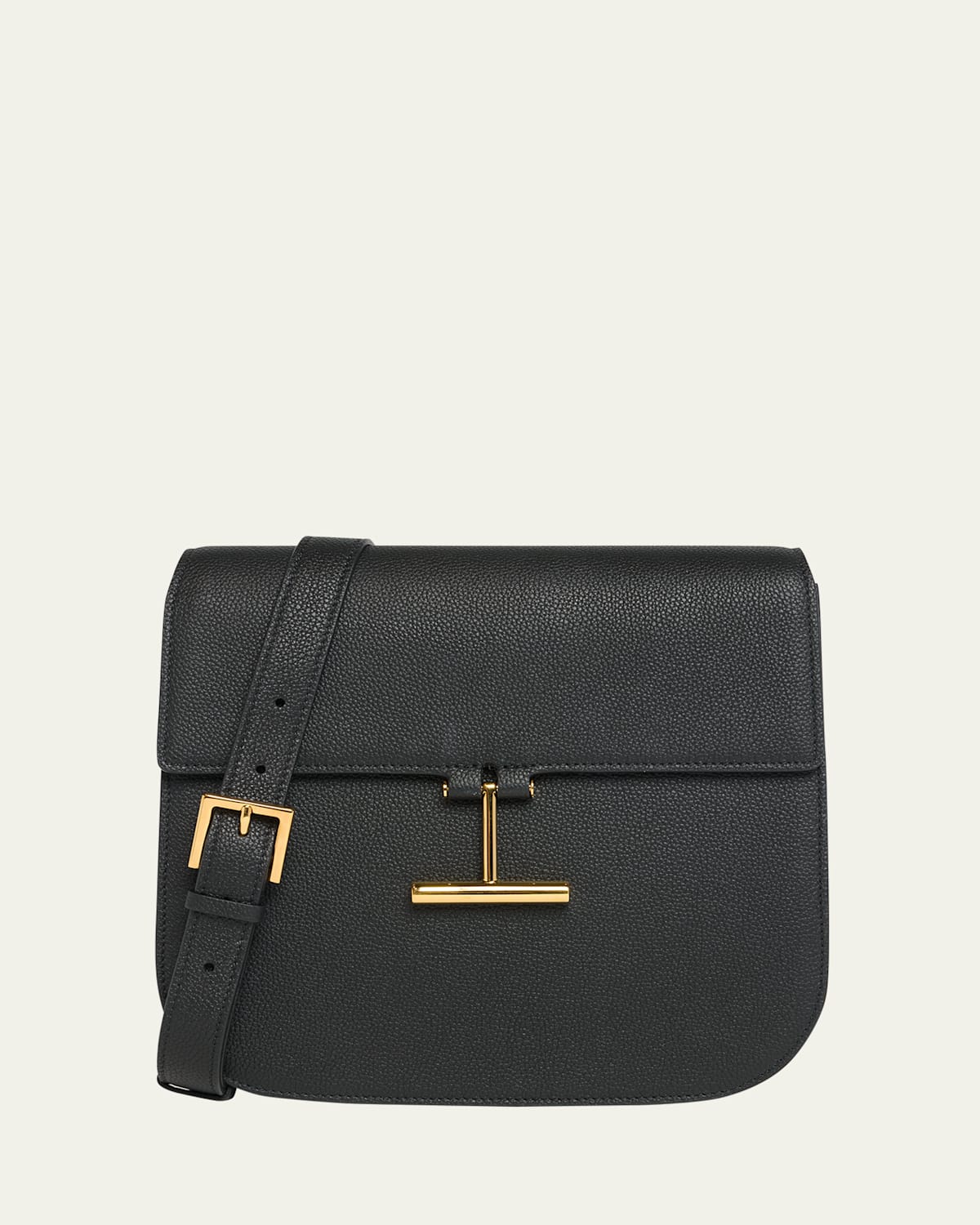 Tom Ford Tara Medium Crossbody In Grained Leather With Leather Strap In Black