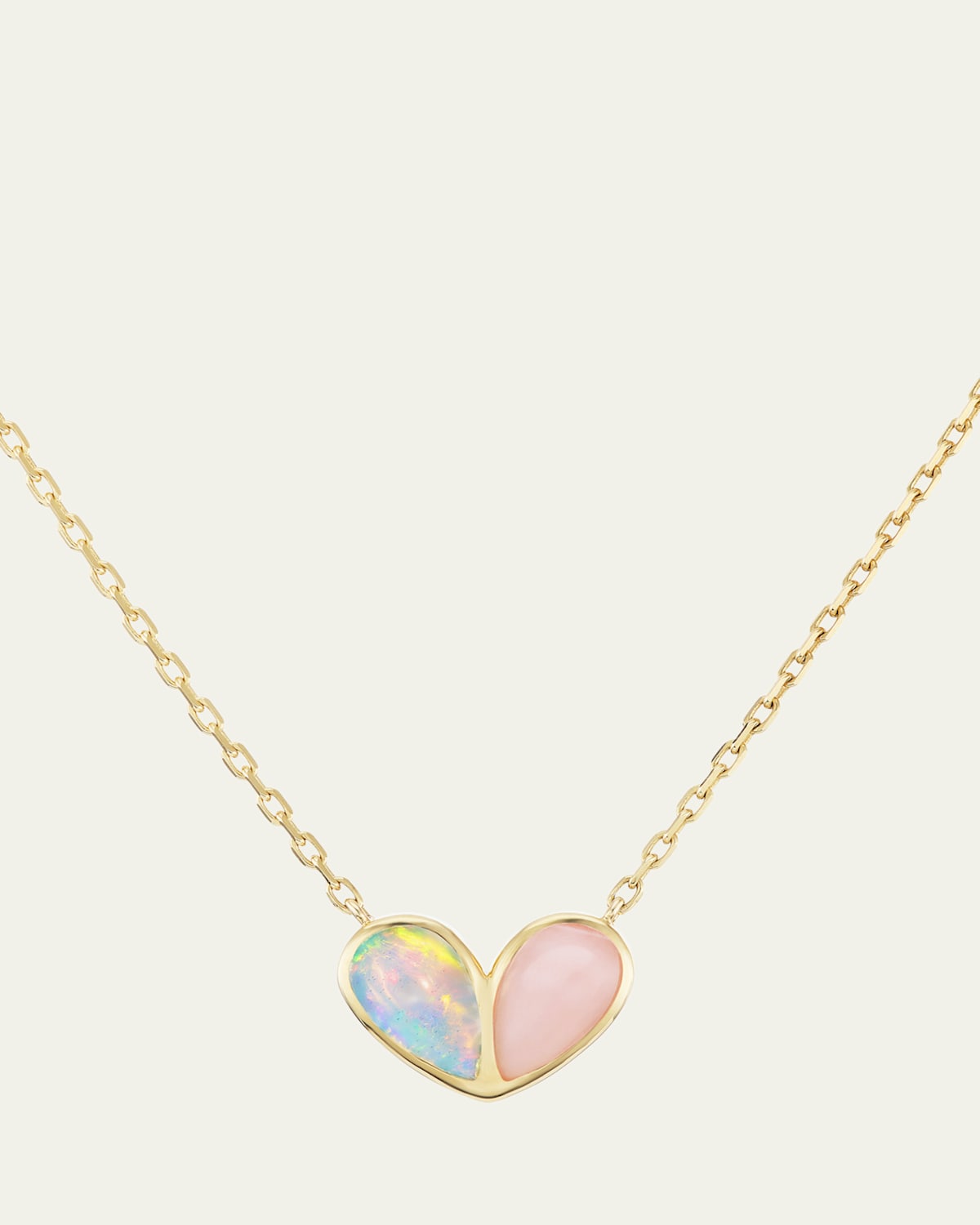 18K Yellow Gold Sweetheart Ethiopian and Pink Opal Necklace