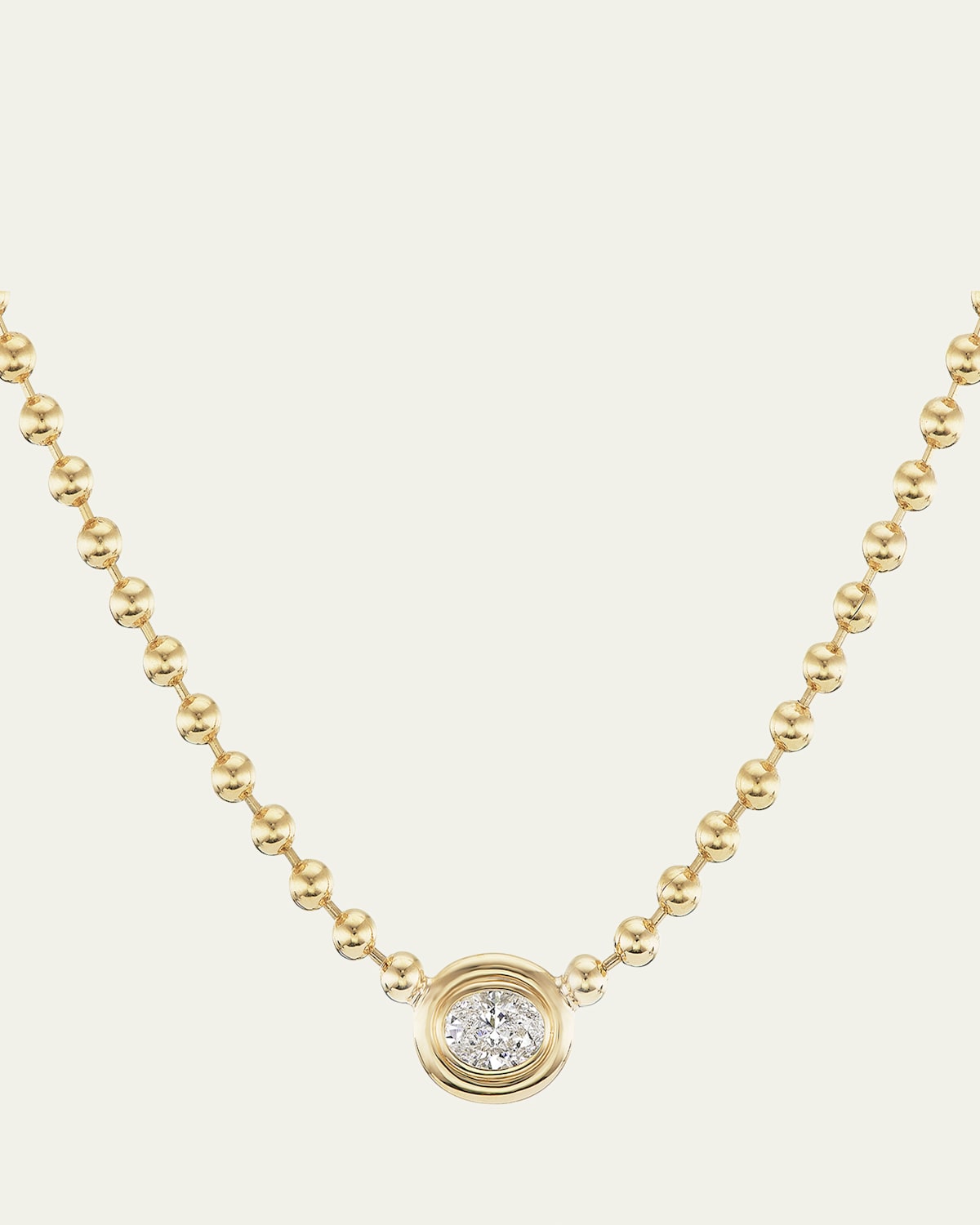 18K Yellow Gold Double Bubble Bezel Diamond Oval Pendant Necklace