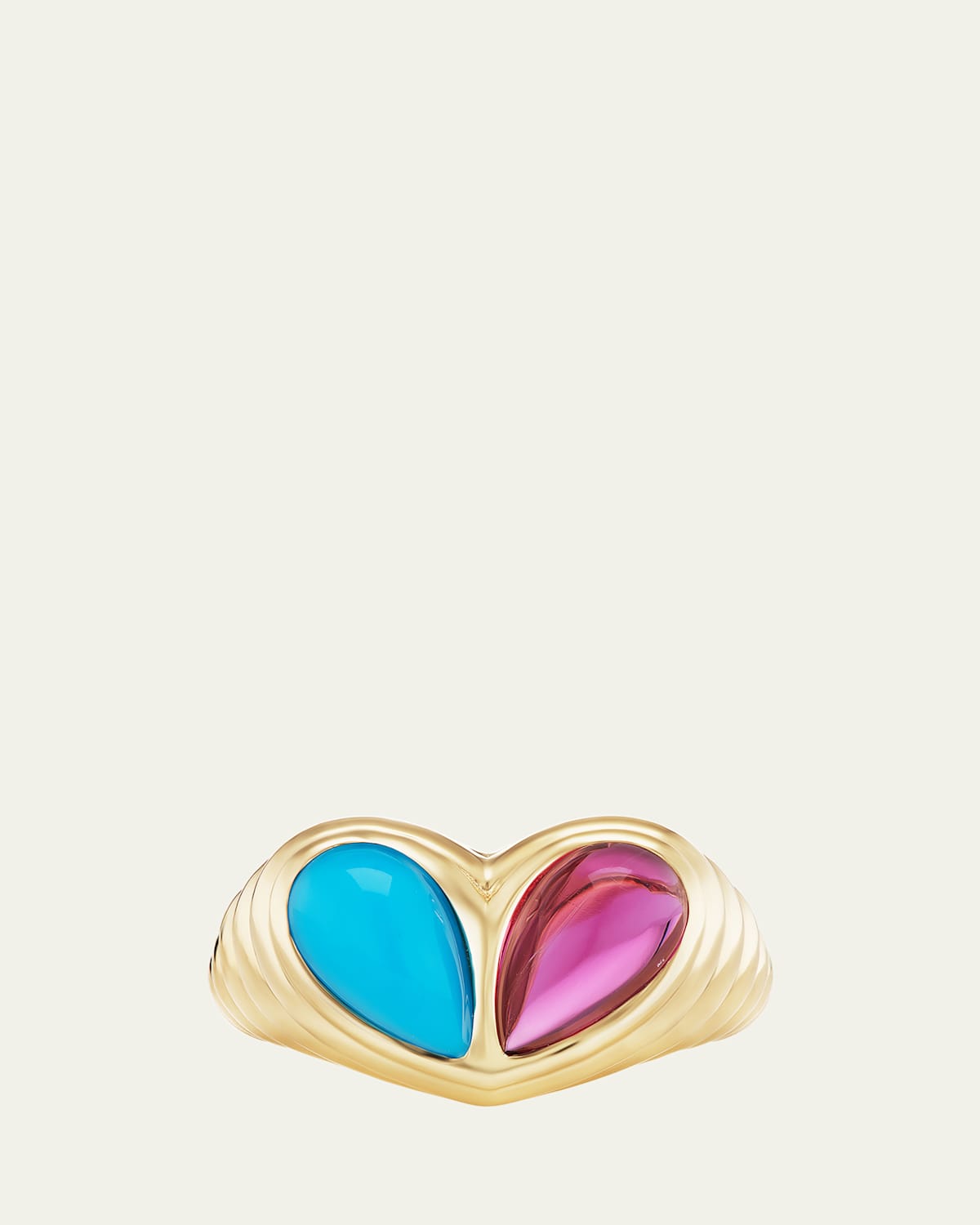 18K Yellow Gold Jumbo Sweetheart Turquoise and Rubelite Statement Ring